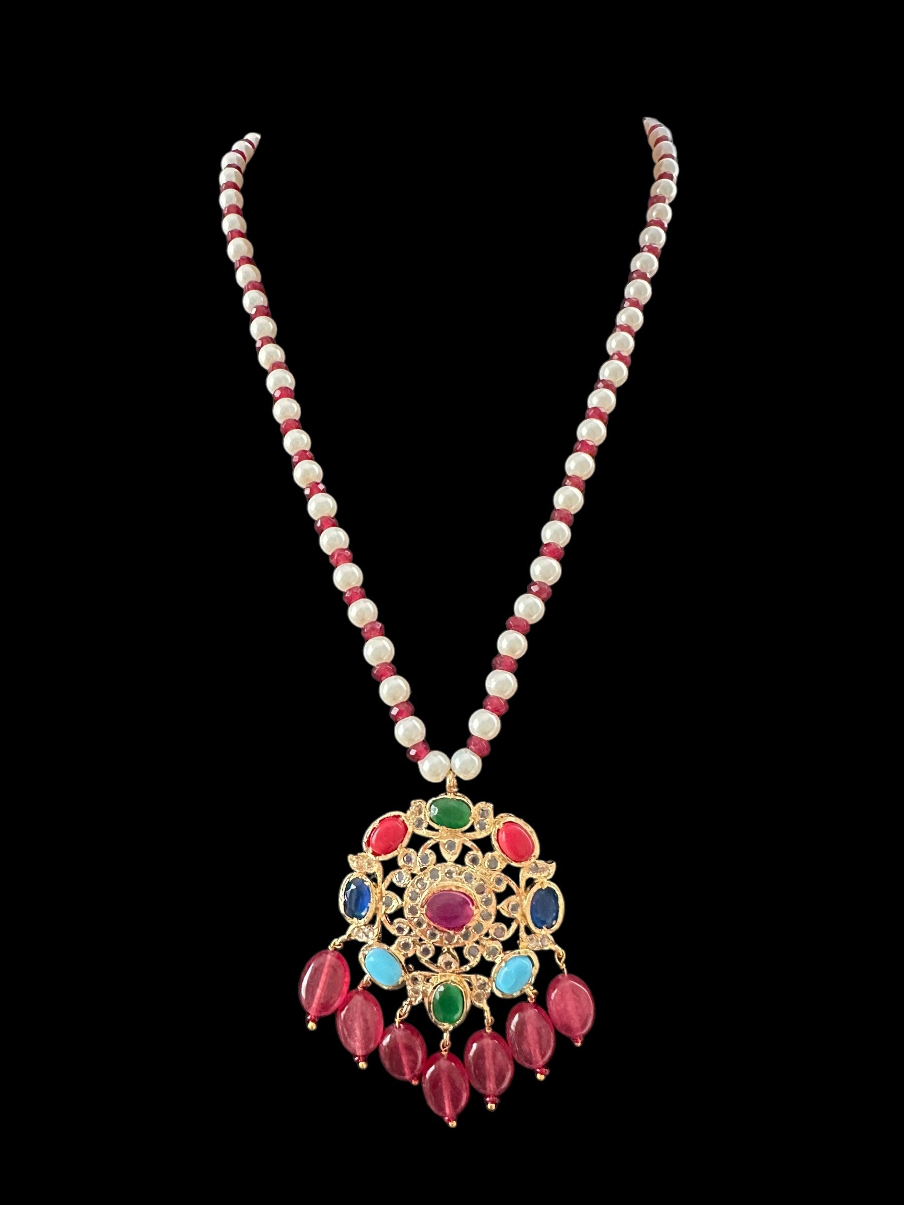 PS543 Ammara pendant  set in navratan ( READY TO SHIP )