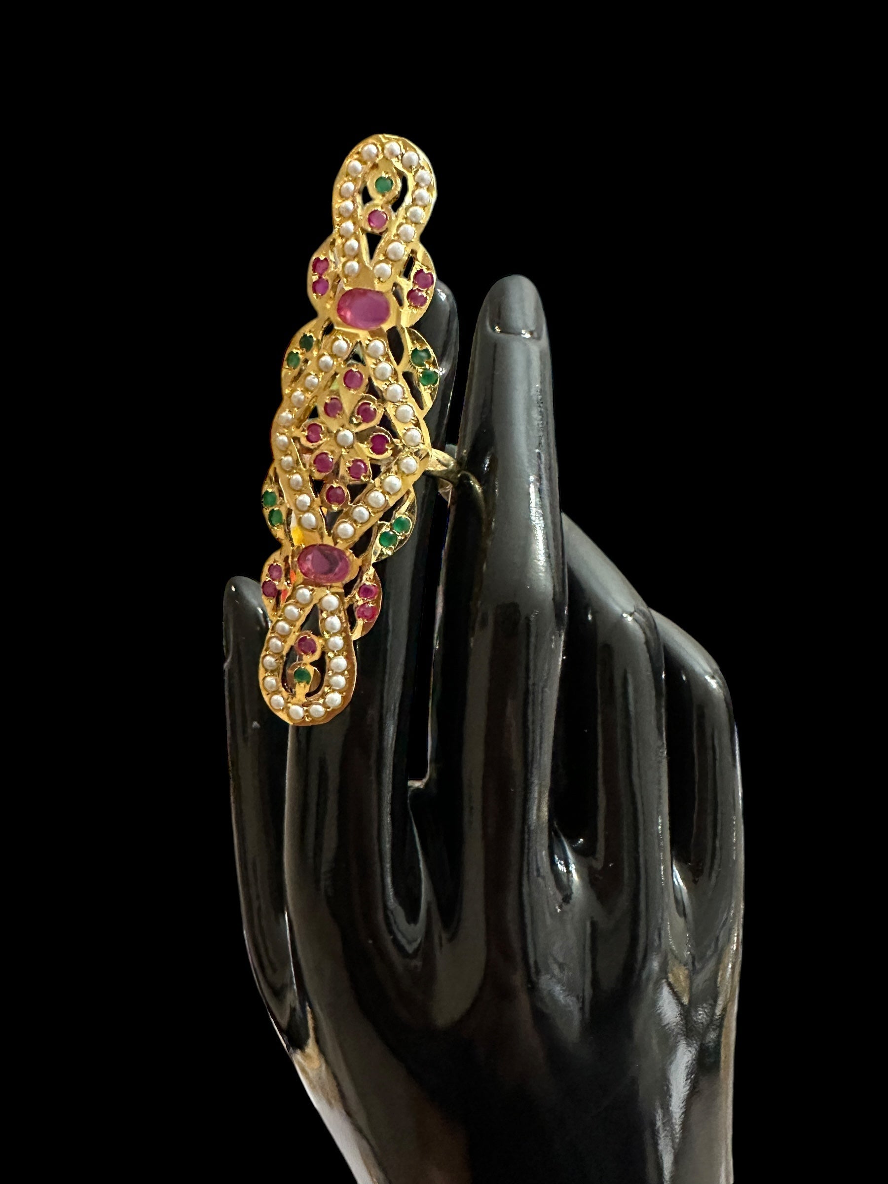 DJR48 Oversized Jadau pearl ring(Ruby emerald pearl ) ( READY TO SHIP )