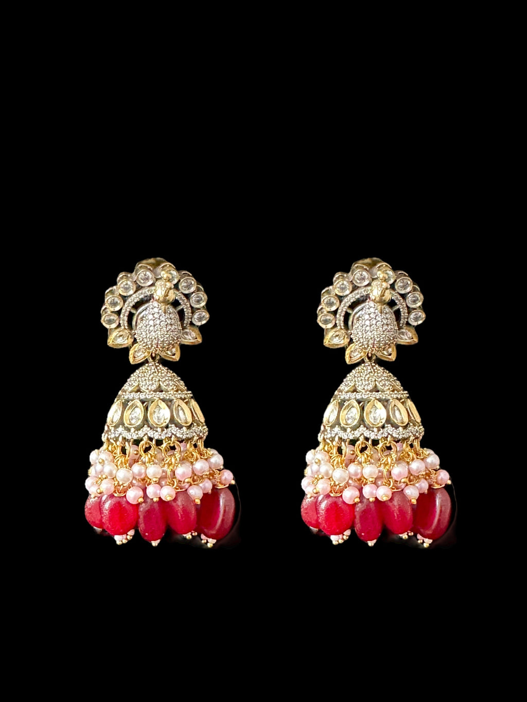DER584 Mor polki jhumka - Ruby ( READY TO SHIP )