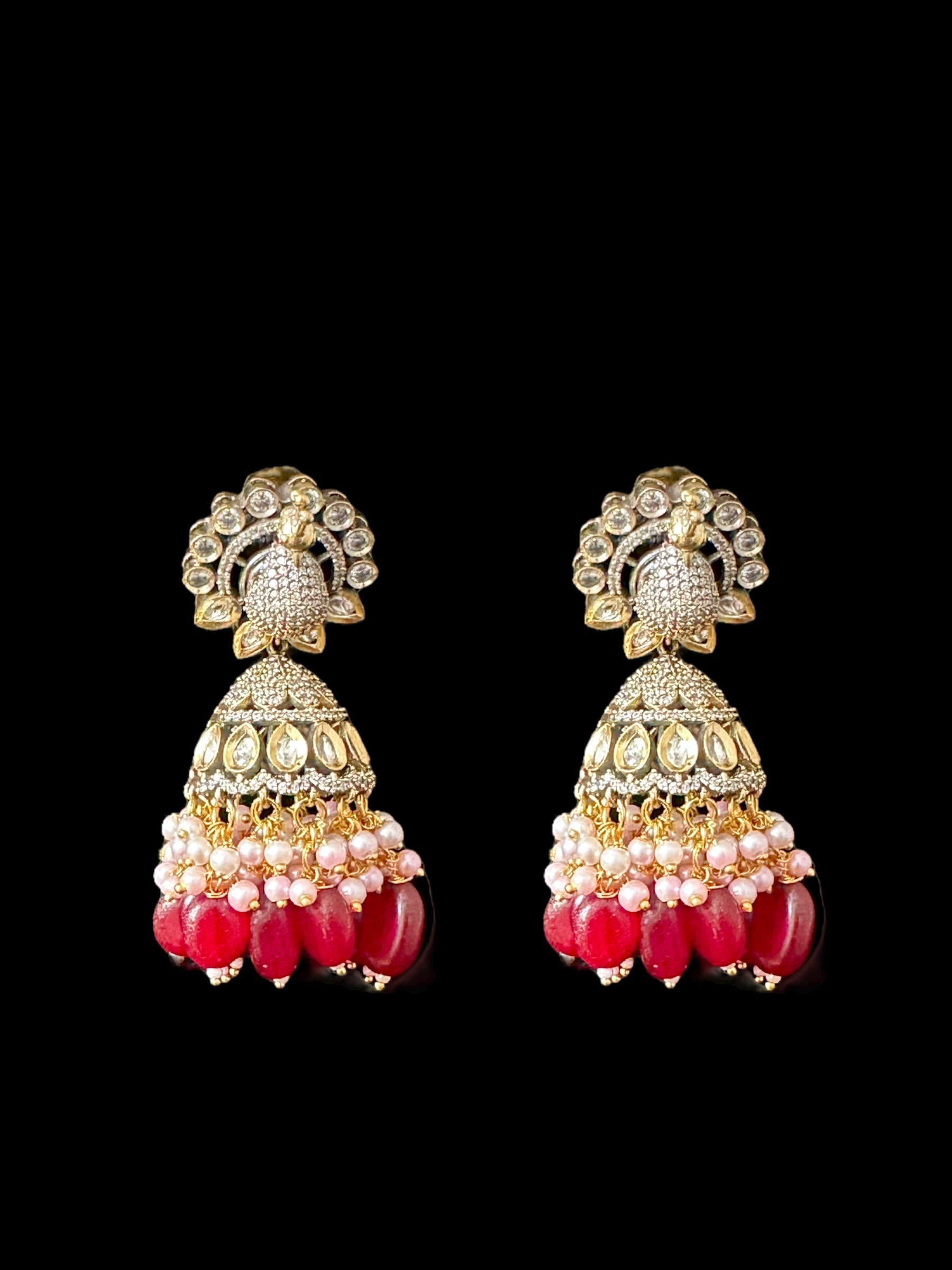 DER584 Mor polki jhumka - Ruby ( READY TO SHIP )