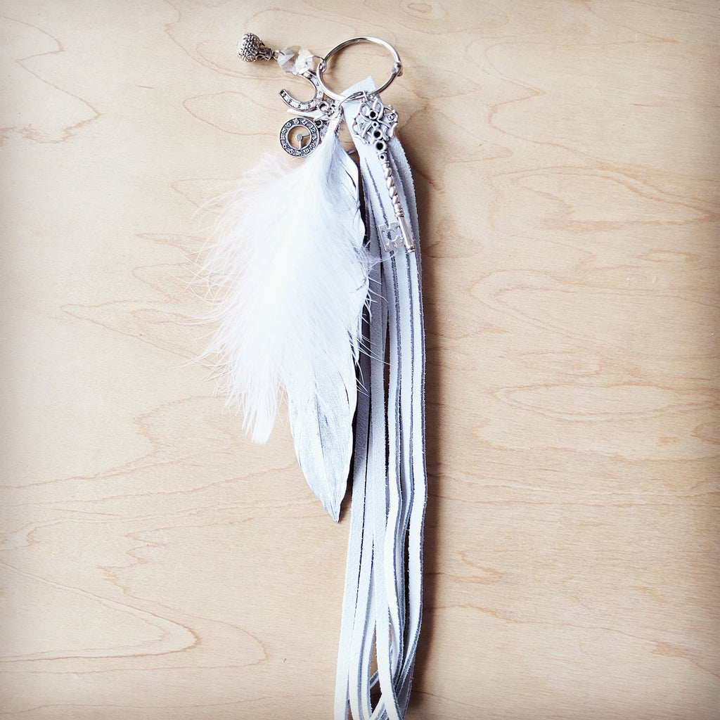 Wedding Boho Western Leather Boot Bling Charm Feather & Key 500L