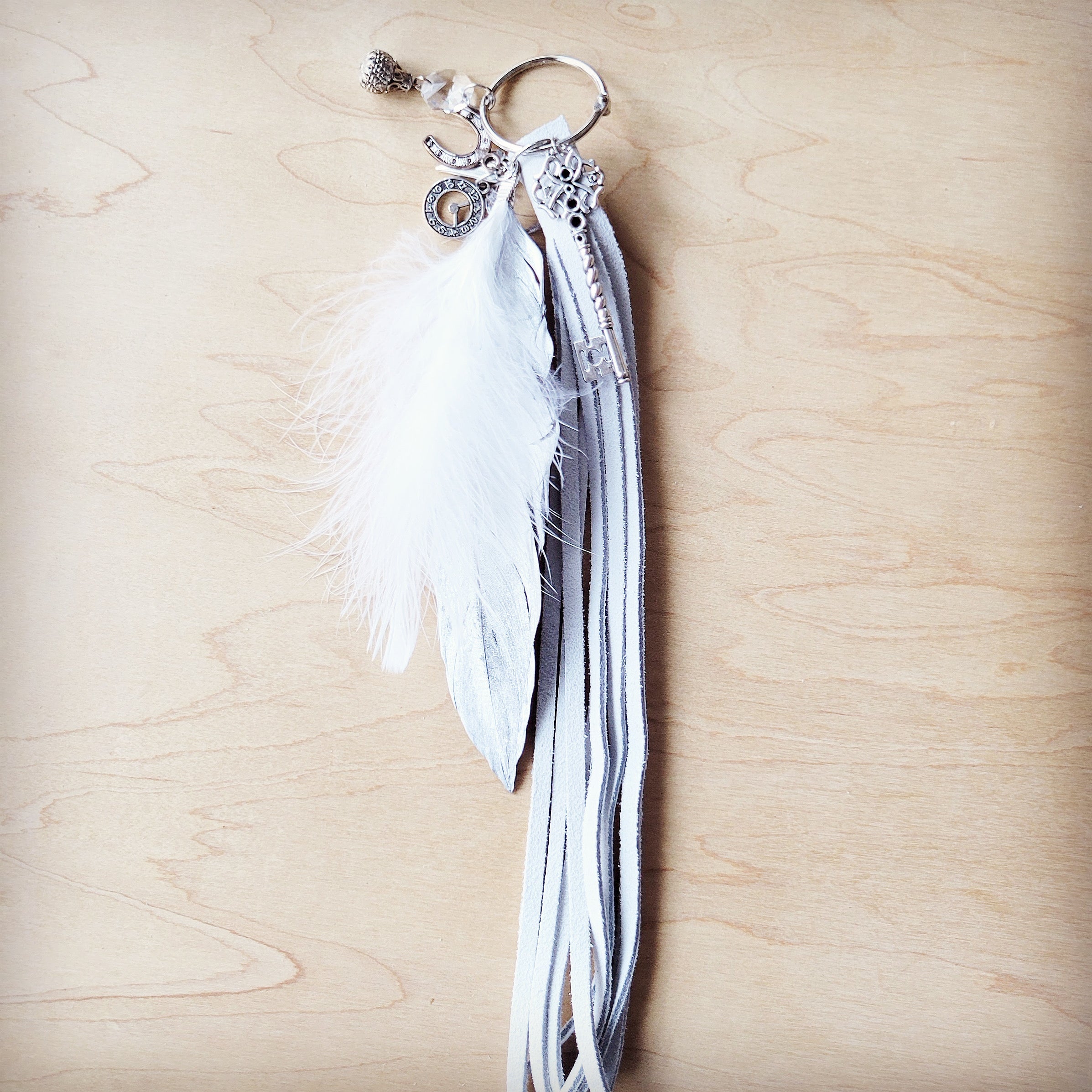 Wedding Boho Western Leather Boot Bling Charm Feather & Key 500L