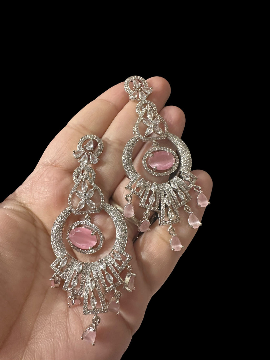 Cz earrings -  silver plated pink stones ( READY TO SHIP )
