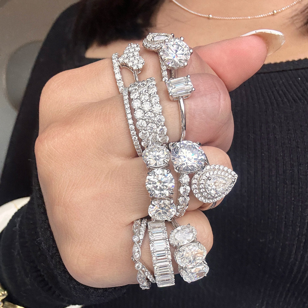 6.0ctw Three Stone Round Cut Moissanite Engagement Ring