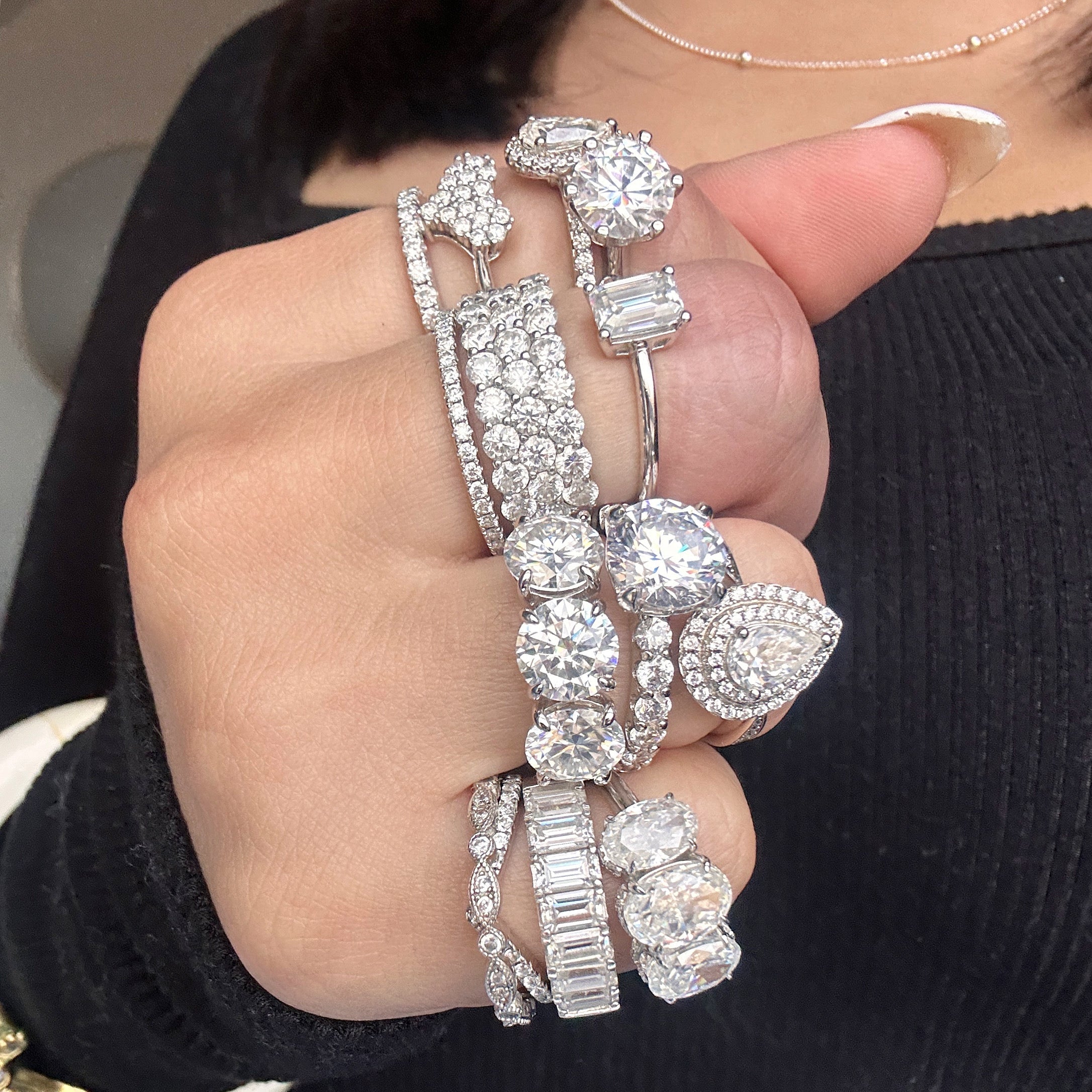 6.0ctw Three Stone Round Cut Moissanite Engagement Ring