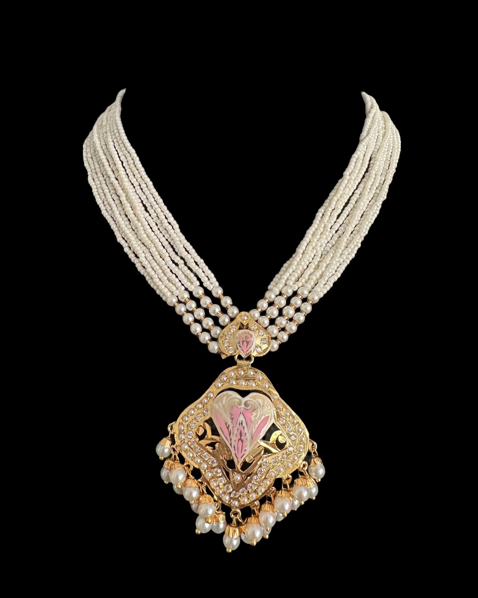 DNS192 punjabi Jadau necklace  set - pink &pearl    (READY TO SHIP)