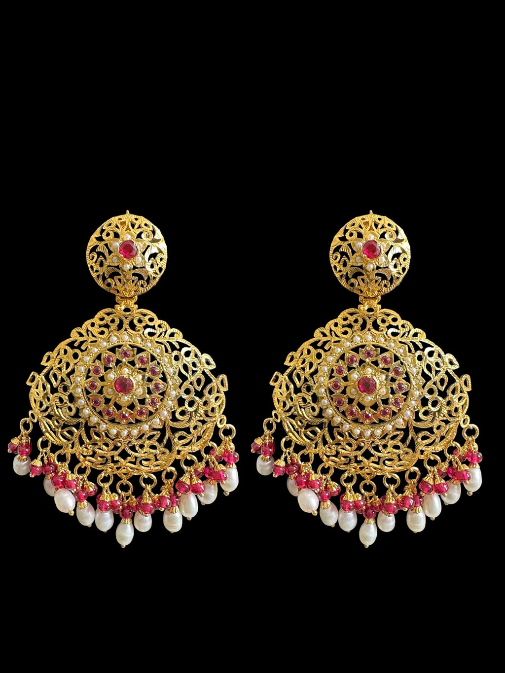 Ruby pearl gold plated silver earrings ( READY TO SHIP )