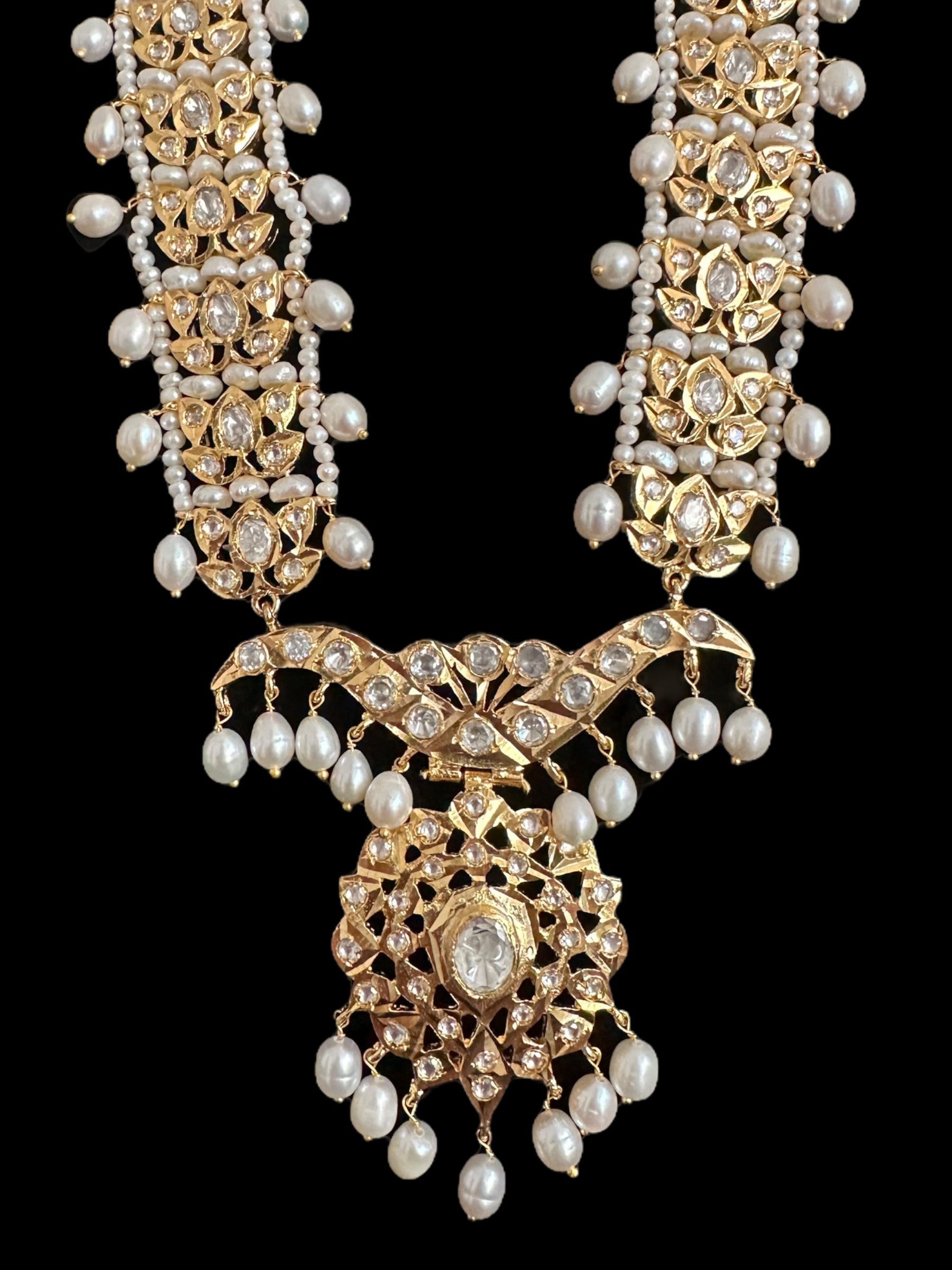 DLN119 Moissanite Polki Asif jaahi Rani haar with pearls ( READY TO SHIP )