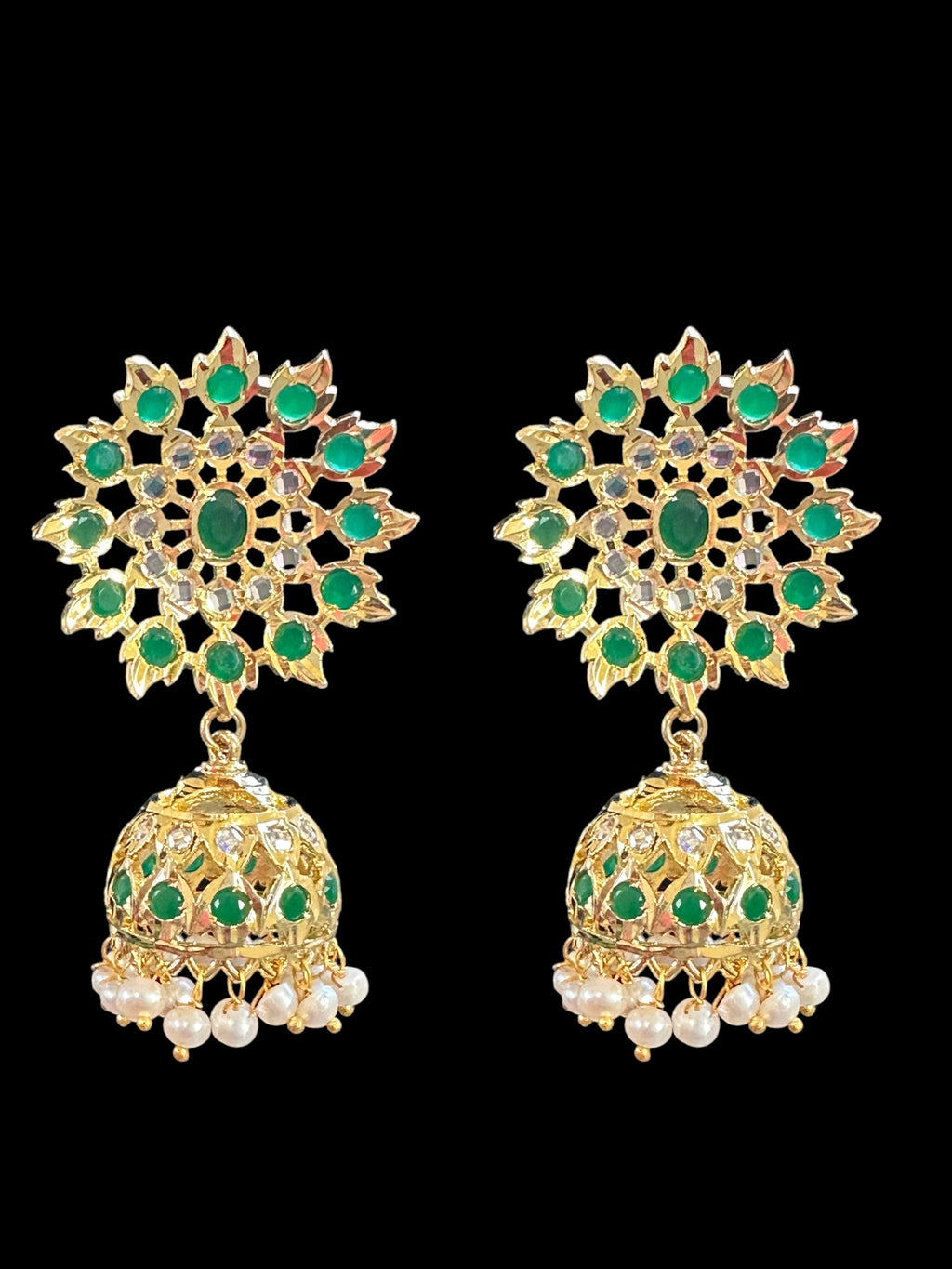 DER522 Hyderabadi gold plated Jhumka - Green  ( READY TO SHIP )