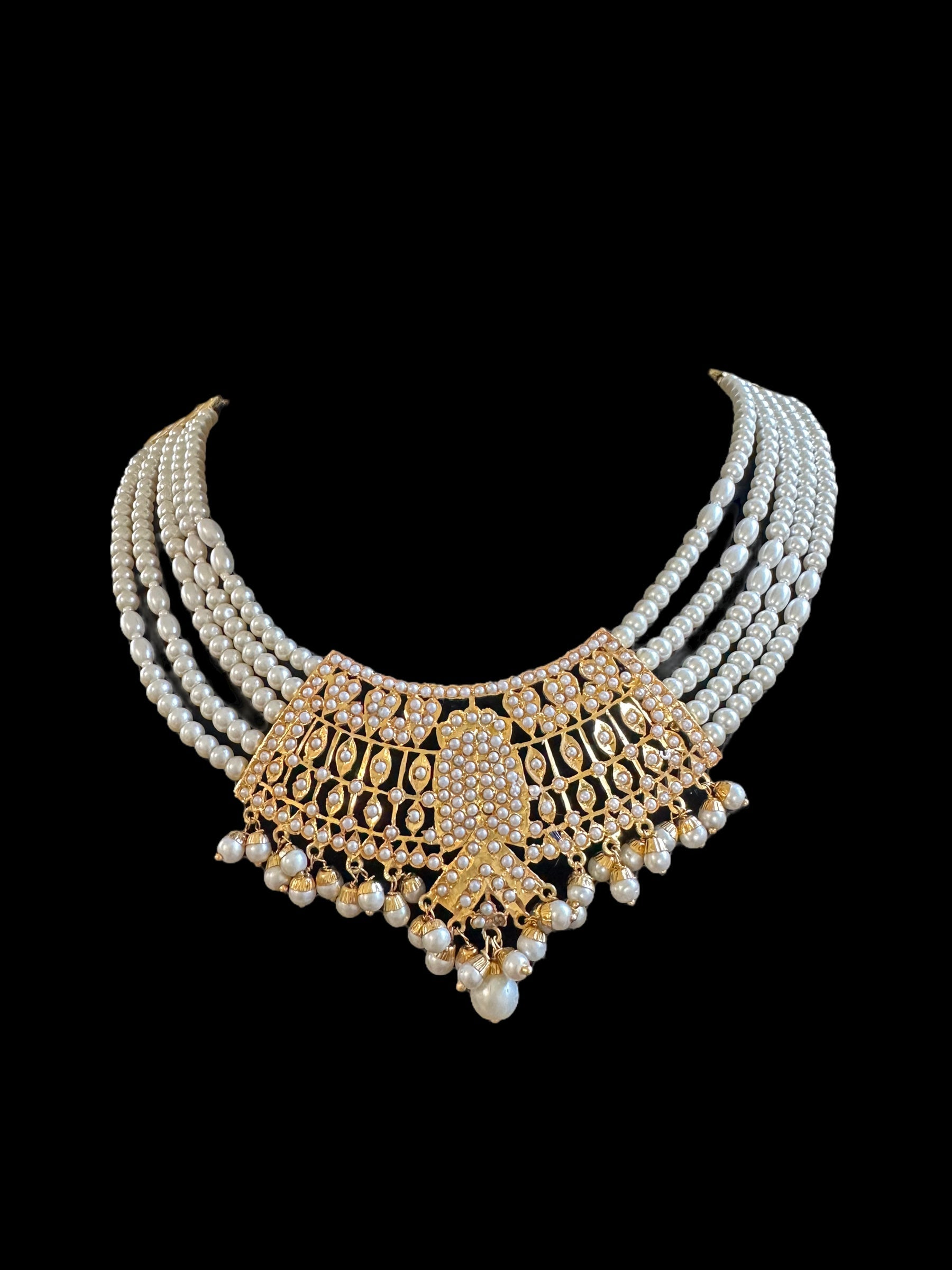 DNS65 Khudra punjabi Jadau necklace set in pearls ( SHIPS IN 4 WEEKS  )