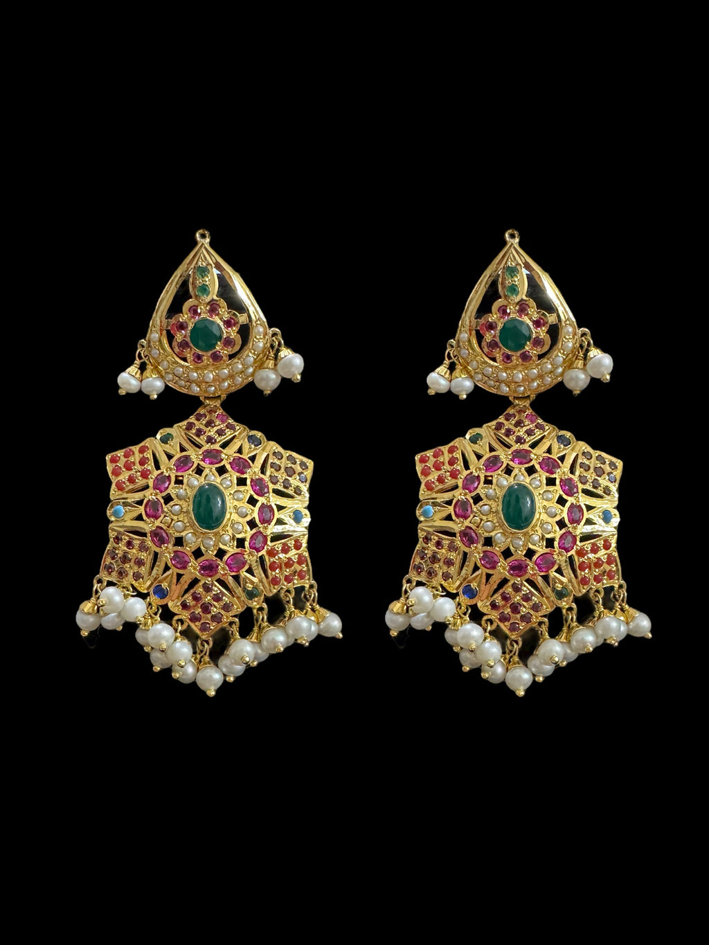 Gold plated silver Rani haar in Navratan ( READY TO SHIP)
