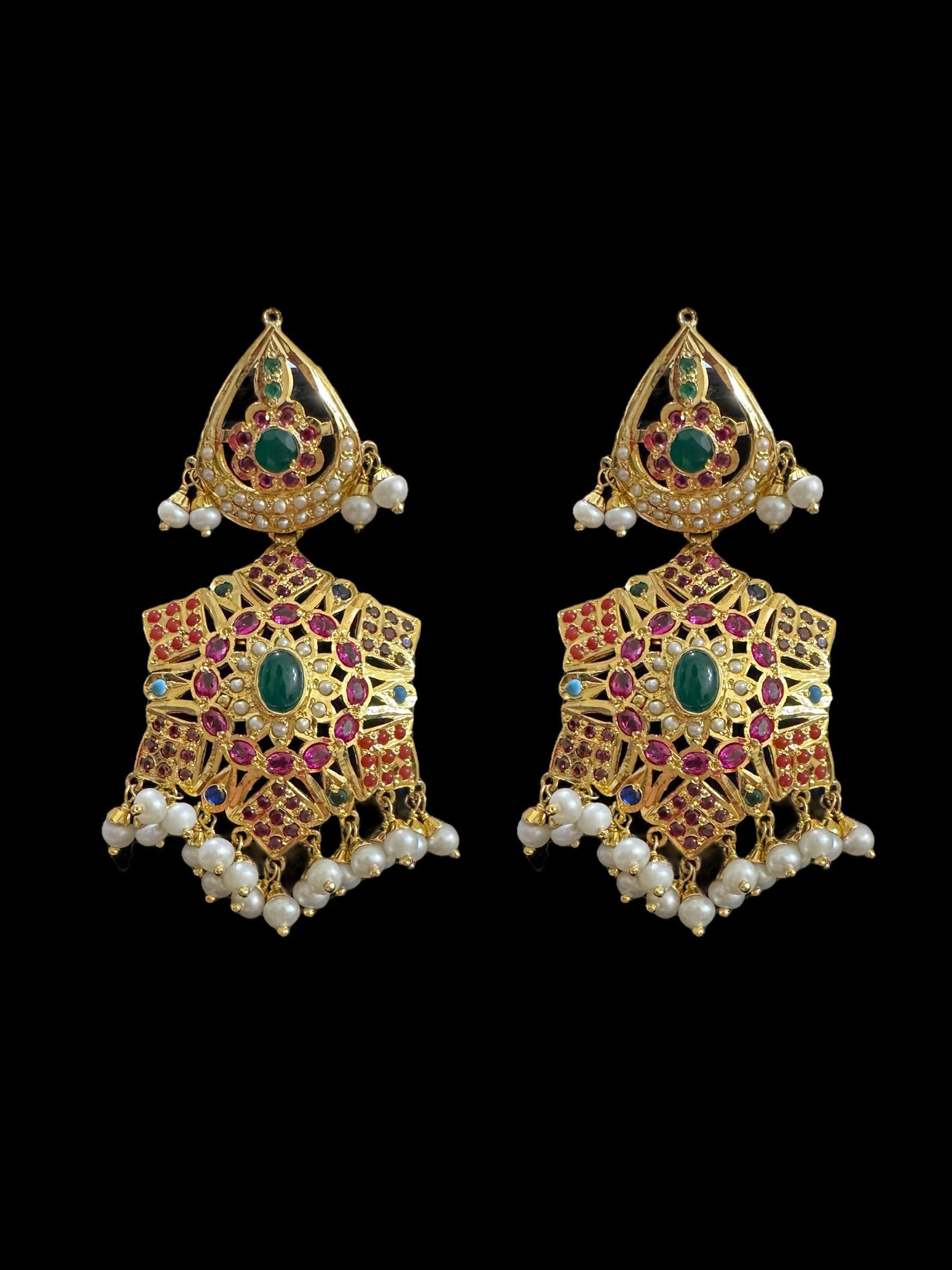 Gold plated silver Rani haar in Navratan ( READY TO SHIP)