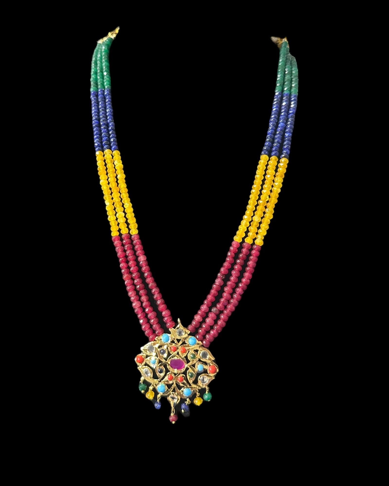 NS214 Meeraj necklace set ( navratan   ) ( READY TO SHIP )