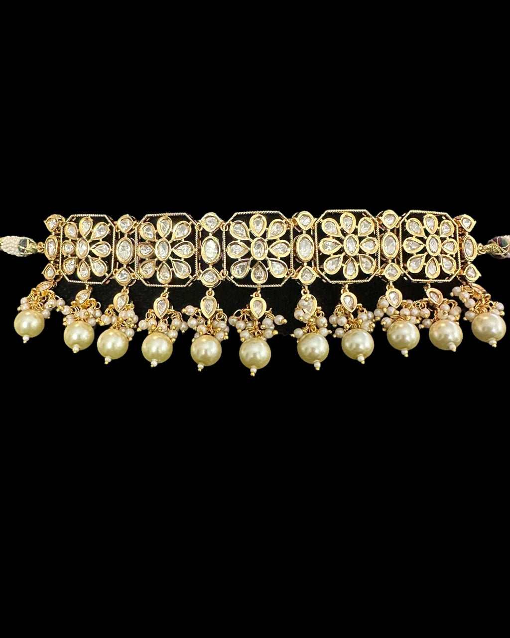 C549 vanya polki choker with earrings in golden pearls ( READY TO SHIP )