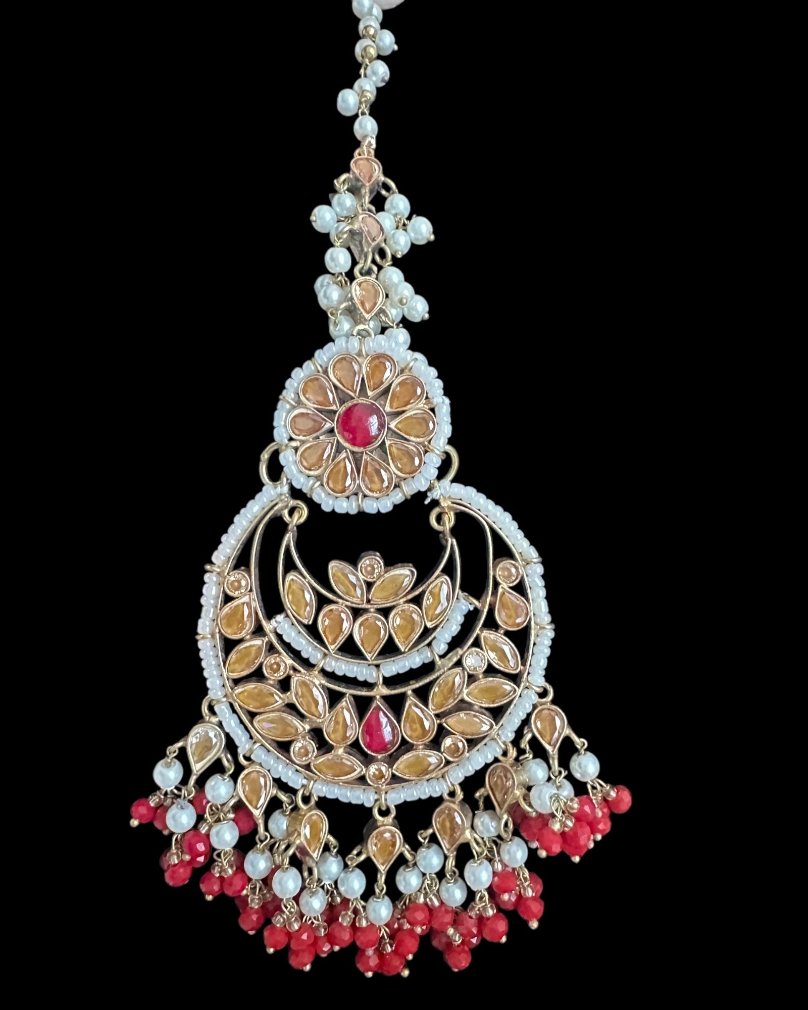 BR489 Simran bridal set in golden / red beads combination( READY TO SHIP )