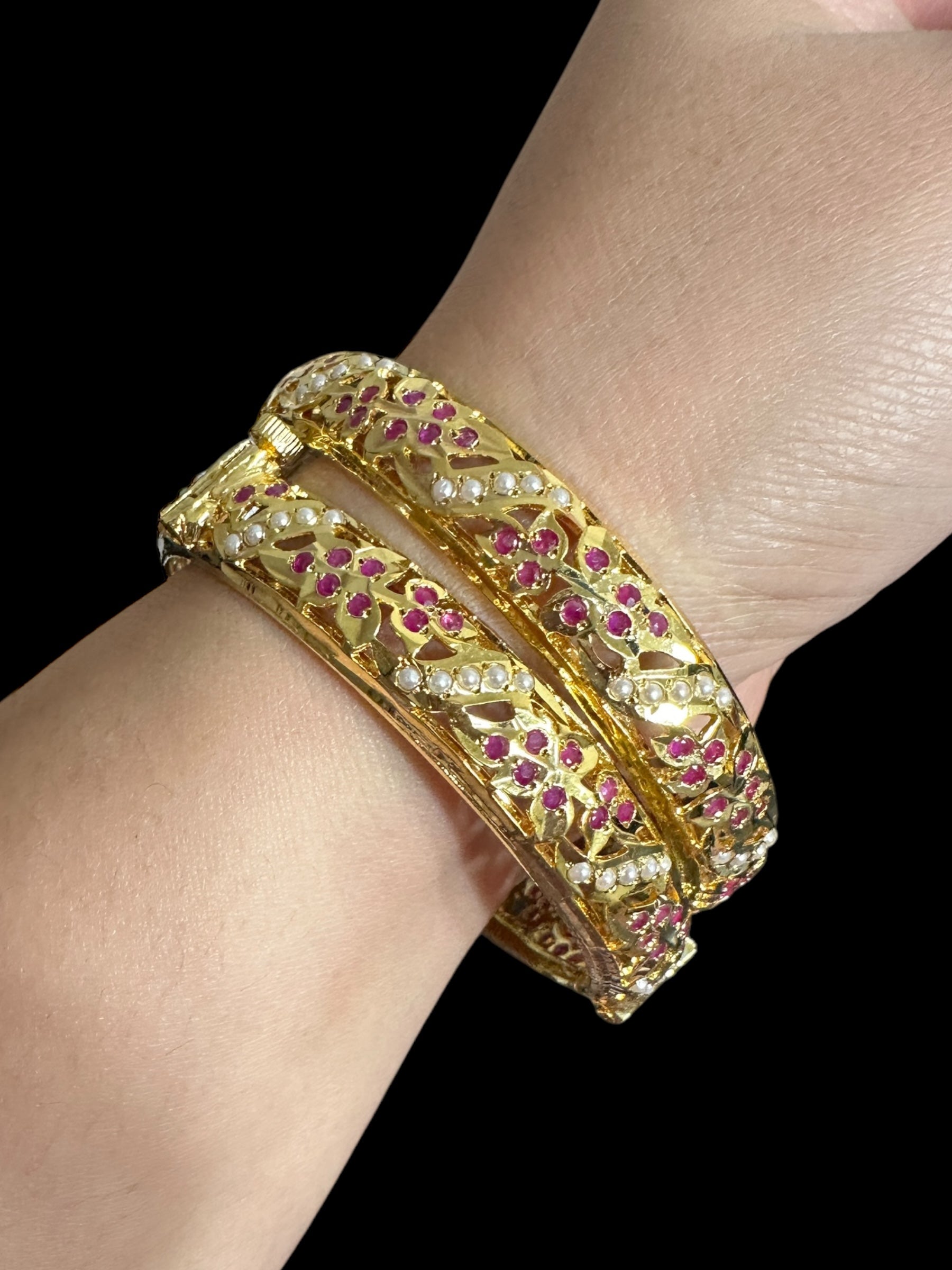 B311 Jadau  bangles ( Ruby pearl   ) ( READY TO SHIP)