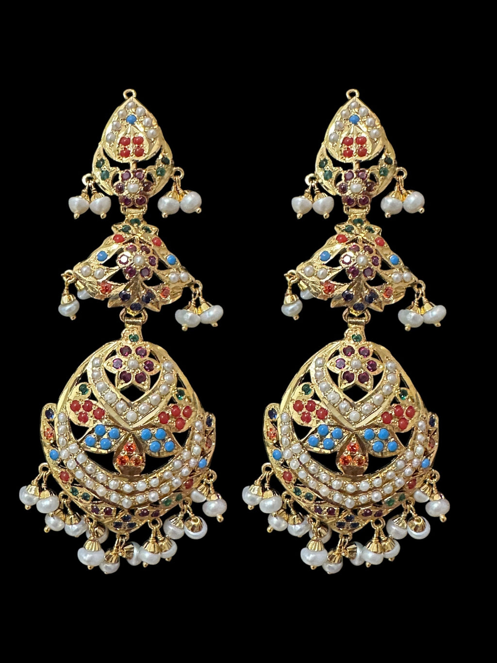 Navratan / Multicolored Jadau Necklace Set in Gold Plated Silver ( SHIPS IN 5 WEEKS  )
