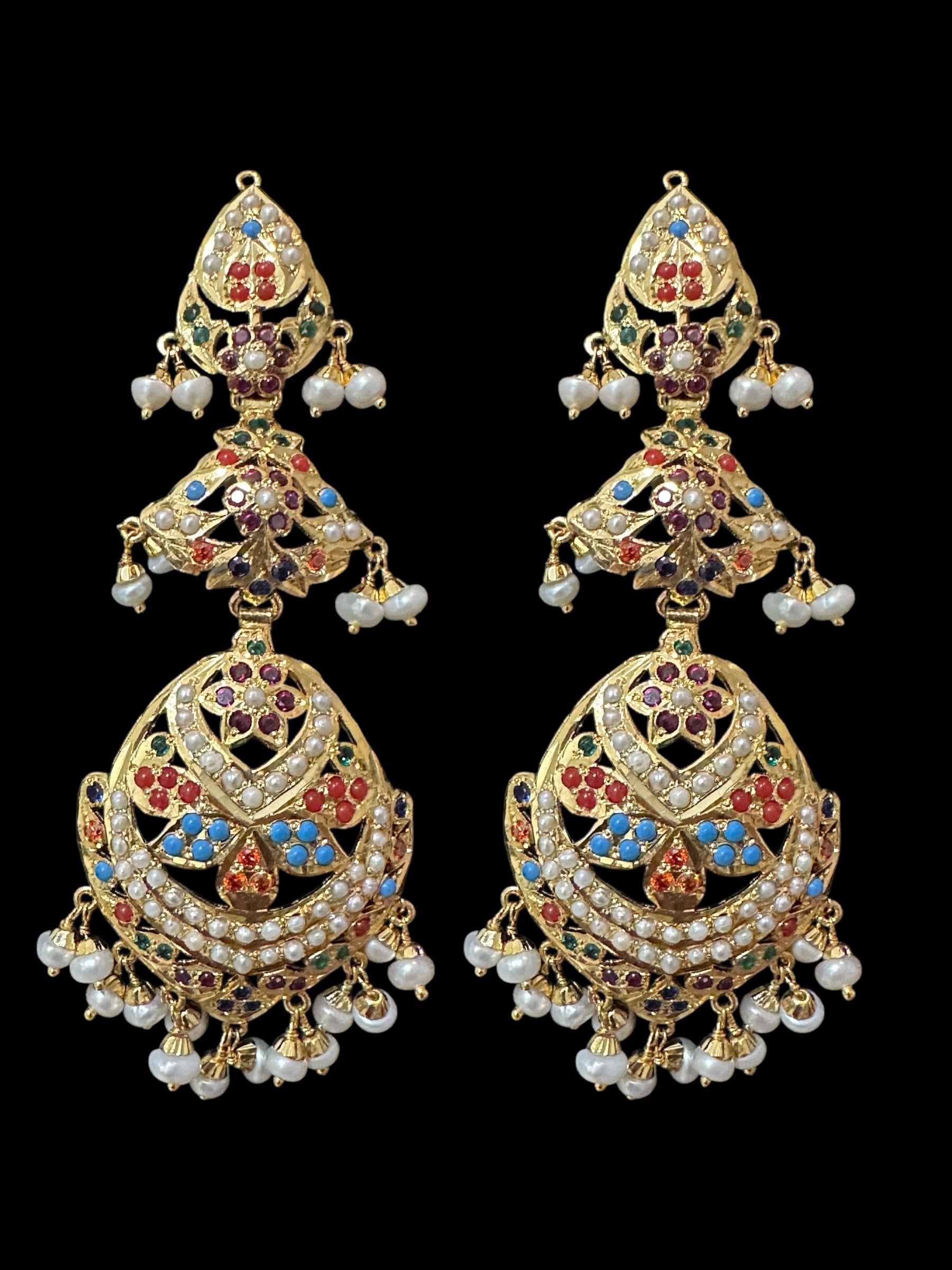 Navratan / Multicolored Jadau Necklace Set in Gold Plated Silver ( SHIPS IN 5 WEEKS  )