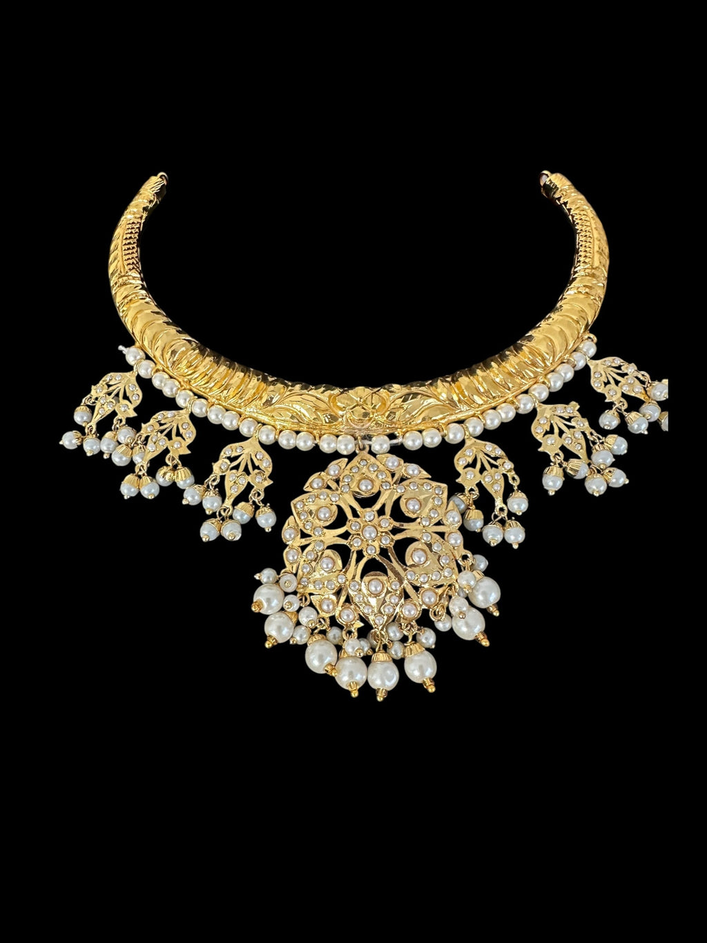 DNS189 Gold-Plated jadau Floral Hasli Necklace with jhumka earrings tika  – Handcrafted Traditional Set ( READY TO SHIP )