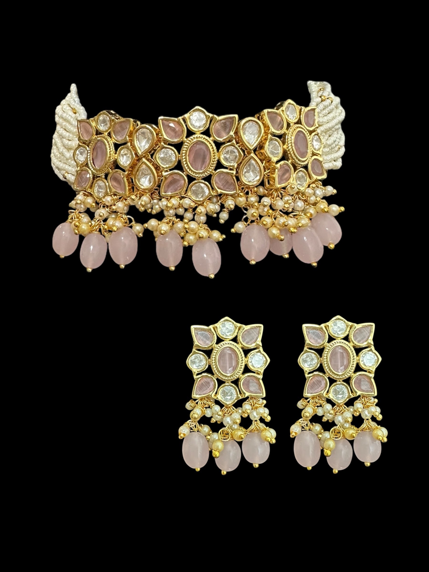 C312 Meera polki  choker - pink ( READY TO SHIP )