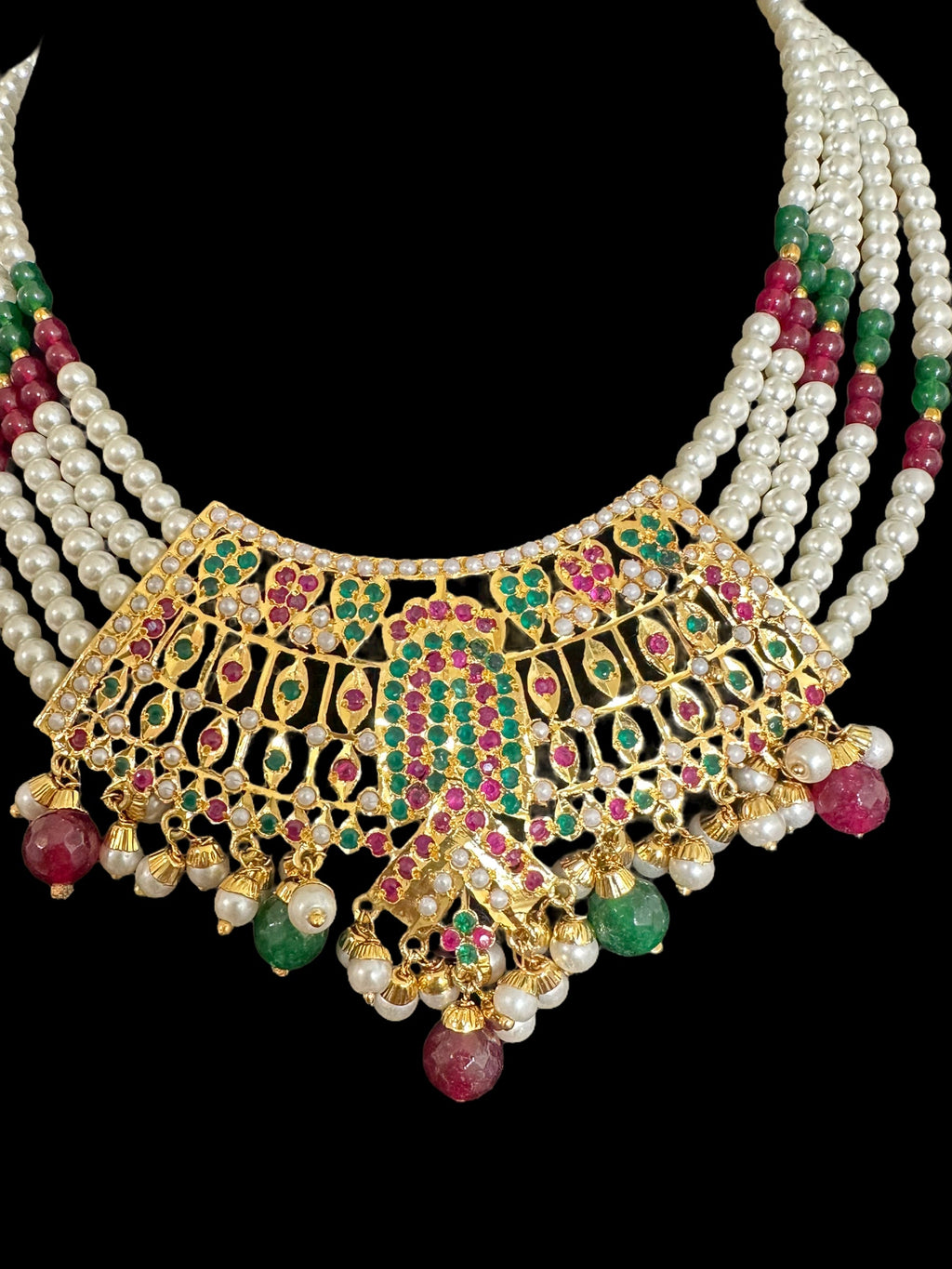 DNS67 Khudra punjabi Jadau necklace set in Ruby emerald  ( READY TO SHIP )