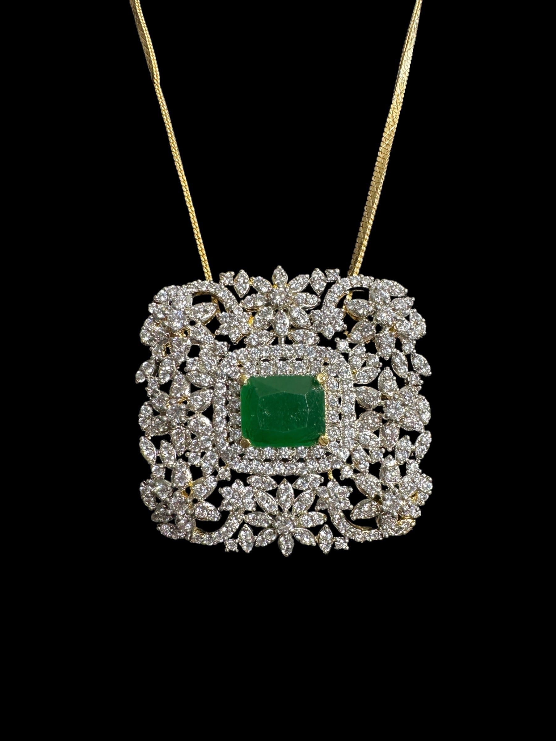 PS341 Amal Cz pendant set in green ( READY TO SHIP )