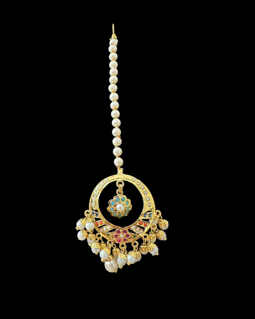 DNS194A Navratan jadau necklace set with tika ( READY TO SHIP )