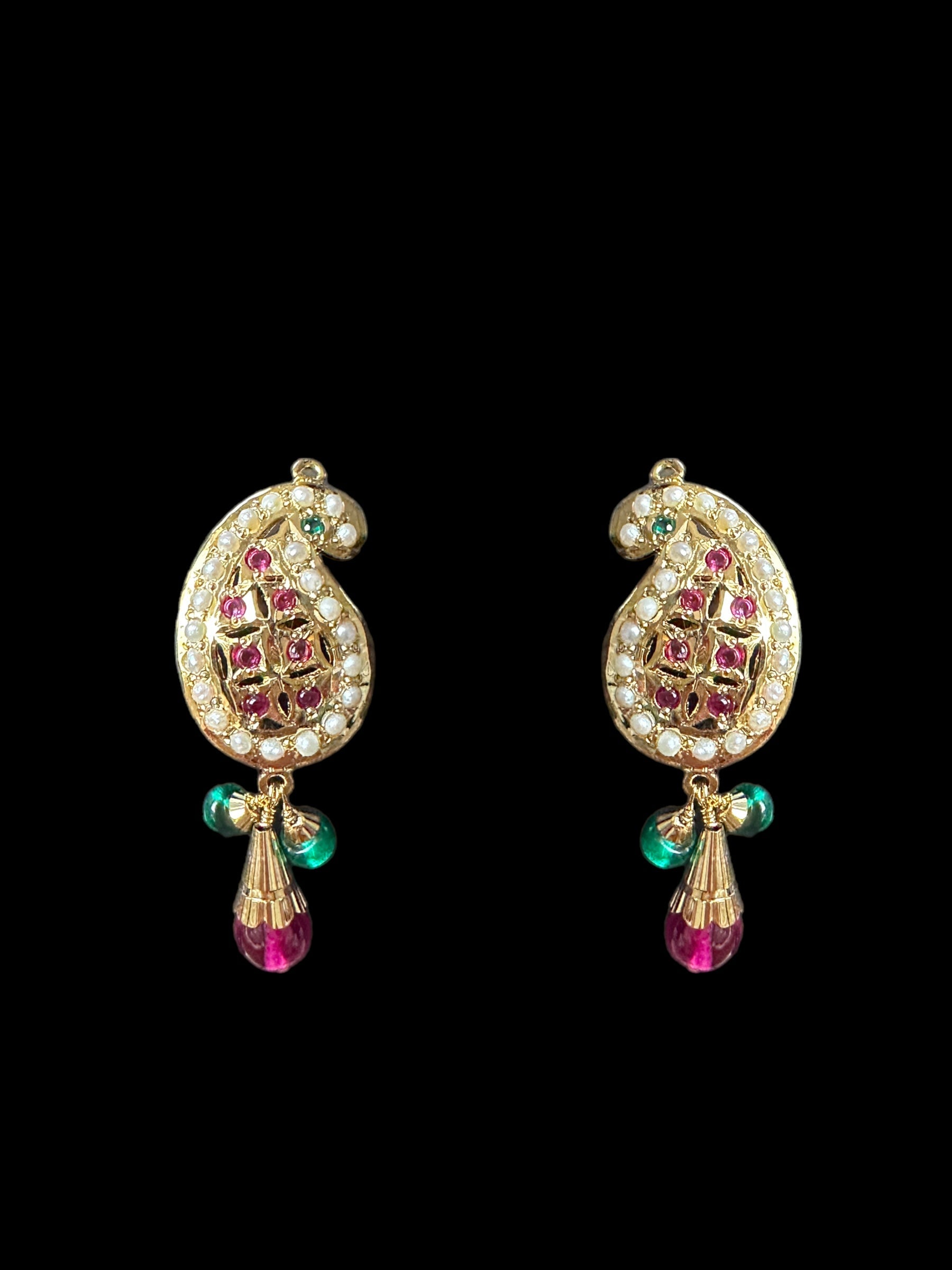 Gold‑Plated Jadau Silver Pendant Set in Ruby & Emeralds 
 ( SHIPS IN 4 WEEKS )