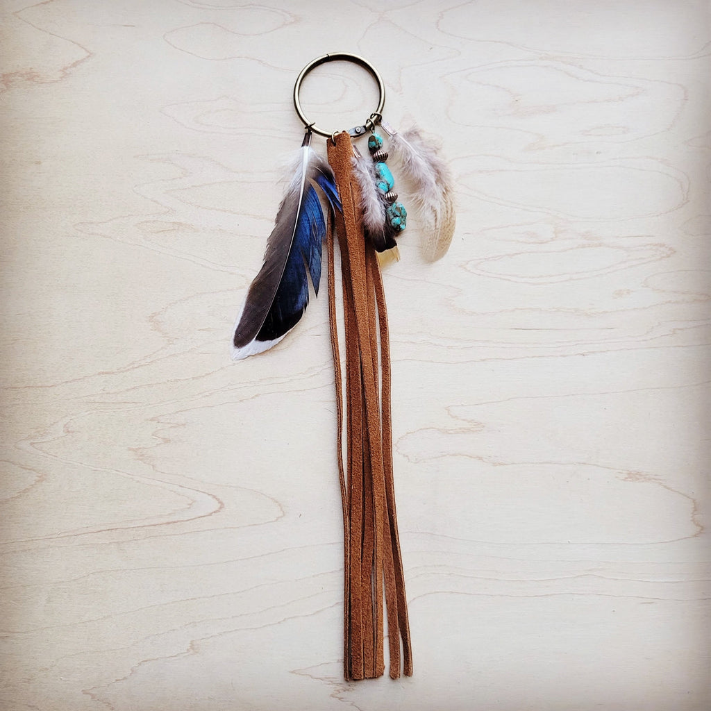 Boho Western Boot Bling Charm with Leather Fringe 500a