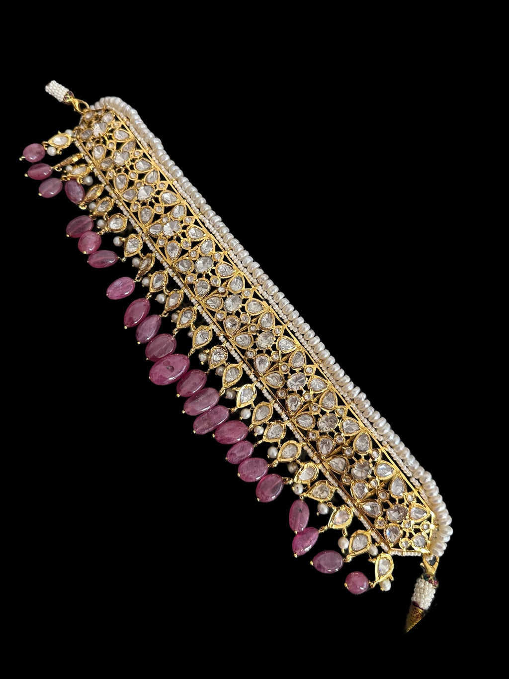 BR310 Bridal jadavi lacha , satlada  in moissanite and emeralds ( SHIPS IN 5 WEEKS )