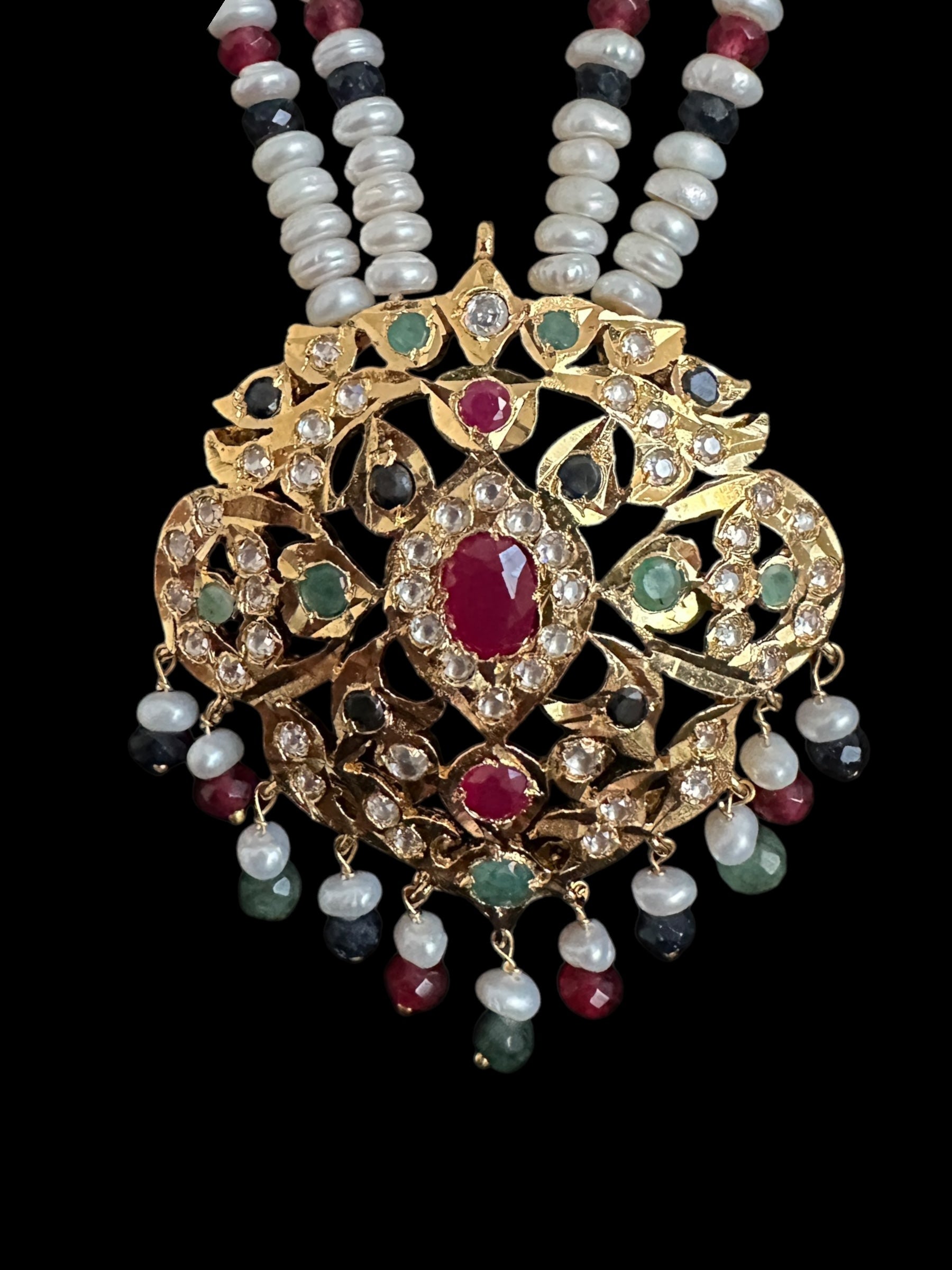 DLN121 Moissanite with Ruby emerald sapphire long set with earrings ( READY TO SHIP )