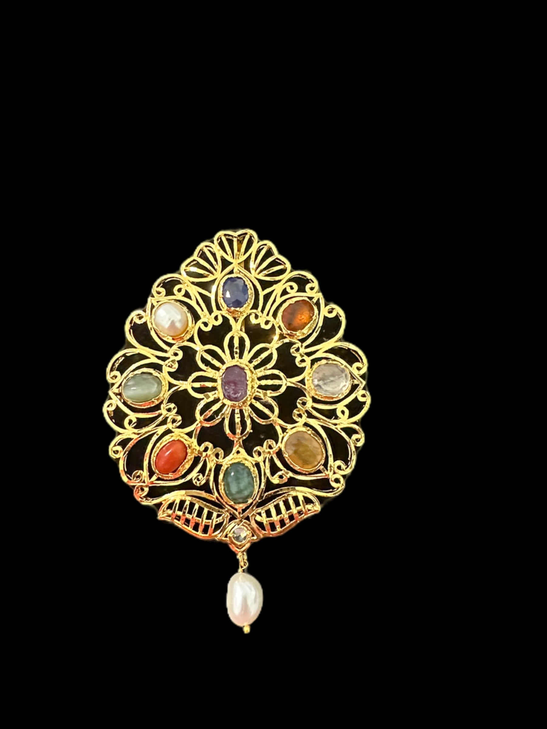 PS373 FAHM Navratan pendant set  with real stones ( READY TO SHIP )