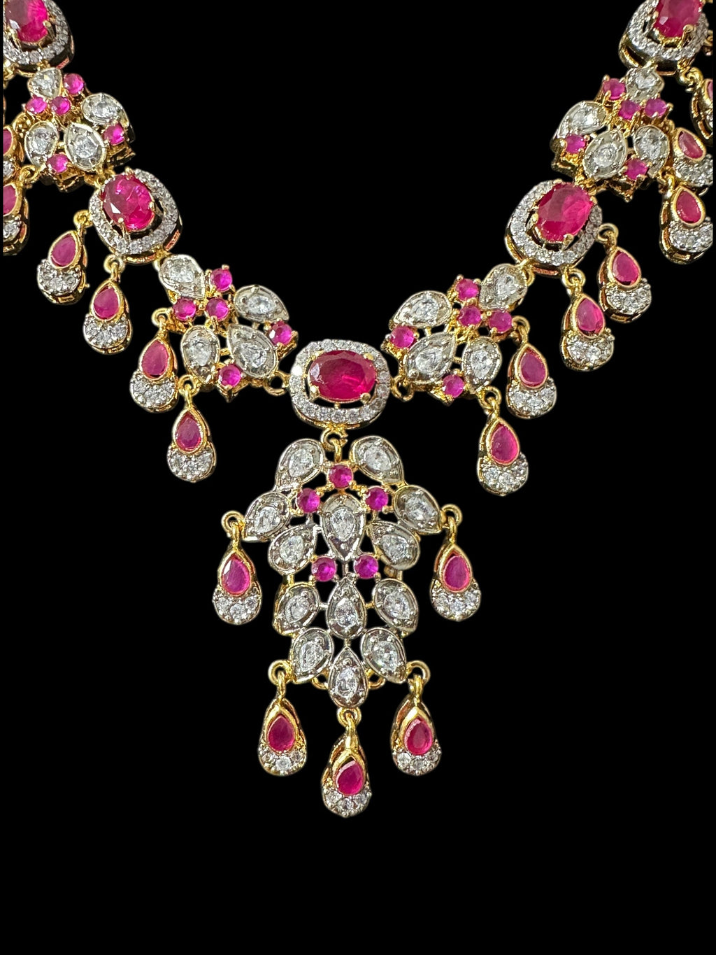 DNS201 high quality necklace set with zircon and ruby cz stone ( READY TO SHIP )
