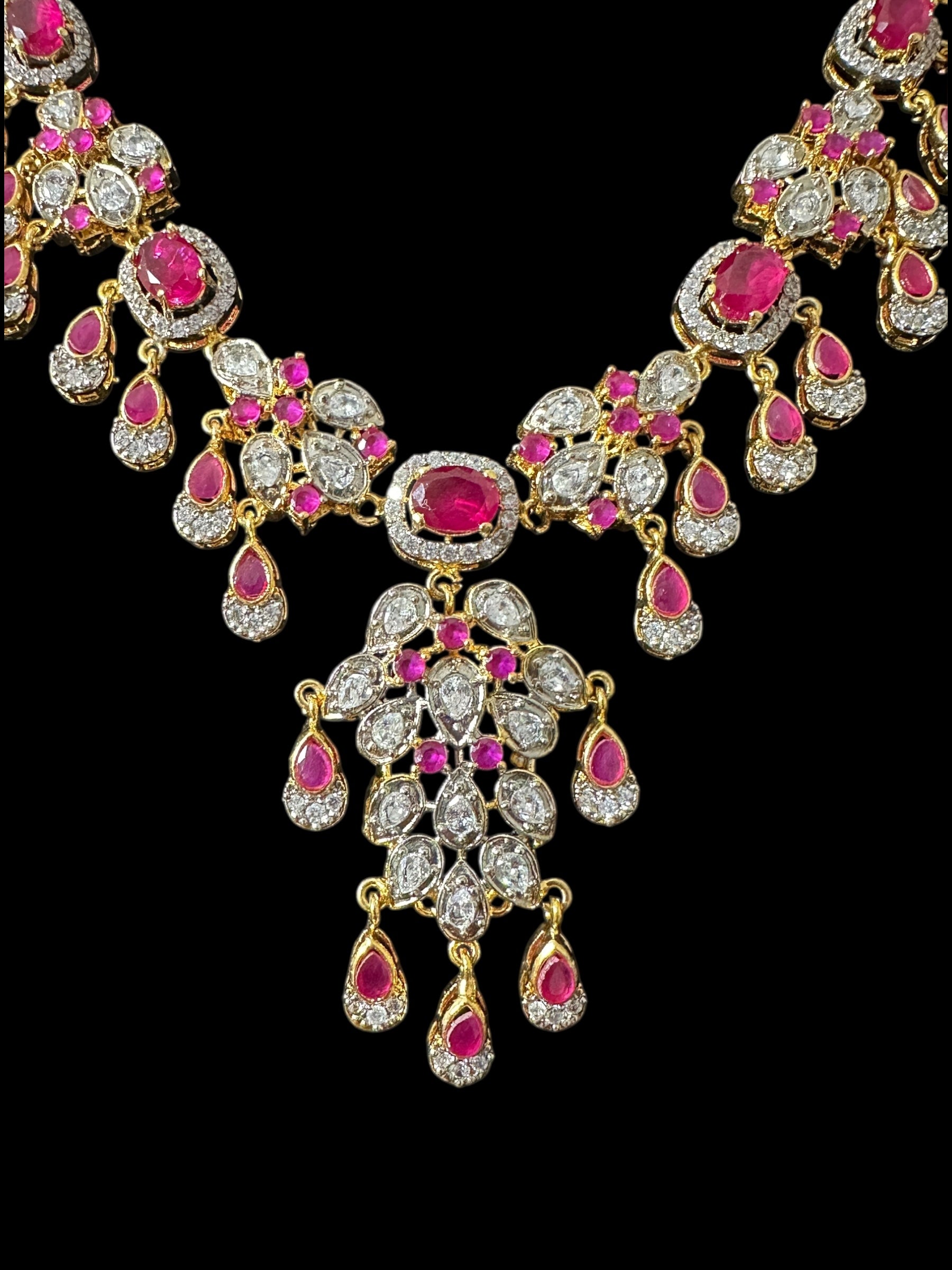 DNS201 high quality necklace set with zircon and ruby cz stone ( READY TO SHIP )