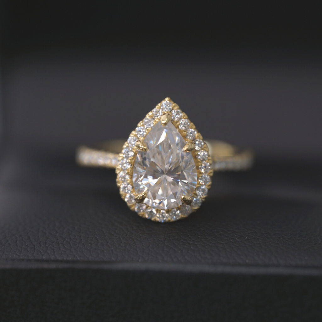 2.0ct Pear Cut Lab Blue Sapphire Halo Ring