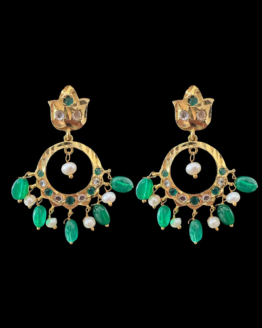 PS559 Hyderabadi / Nizami tirmani in fresh water pearls with chandbali( READY TO SHIP )