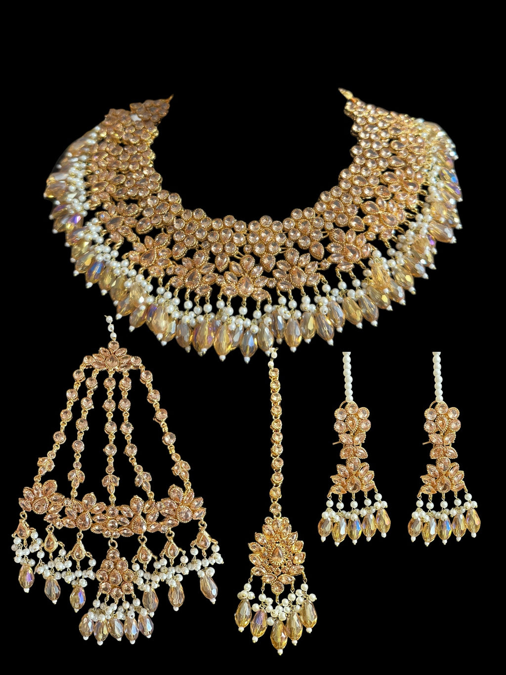 BR478 Kafiya bridal set in golden / champagne  stones and beads ( READY TO SHIP )