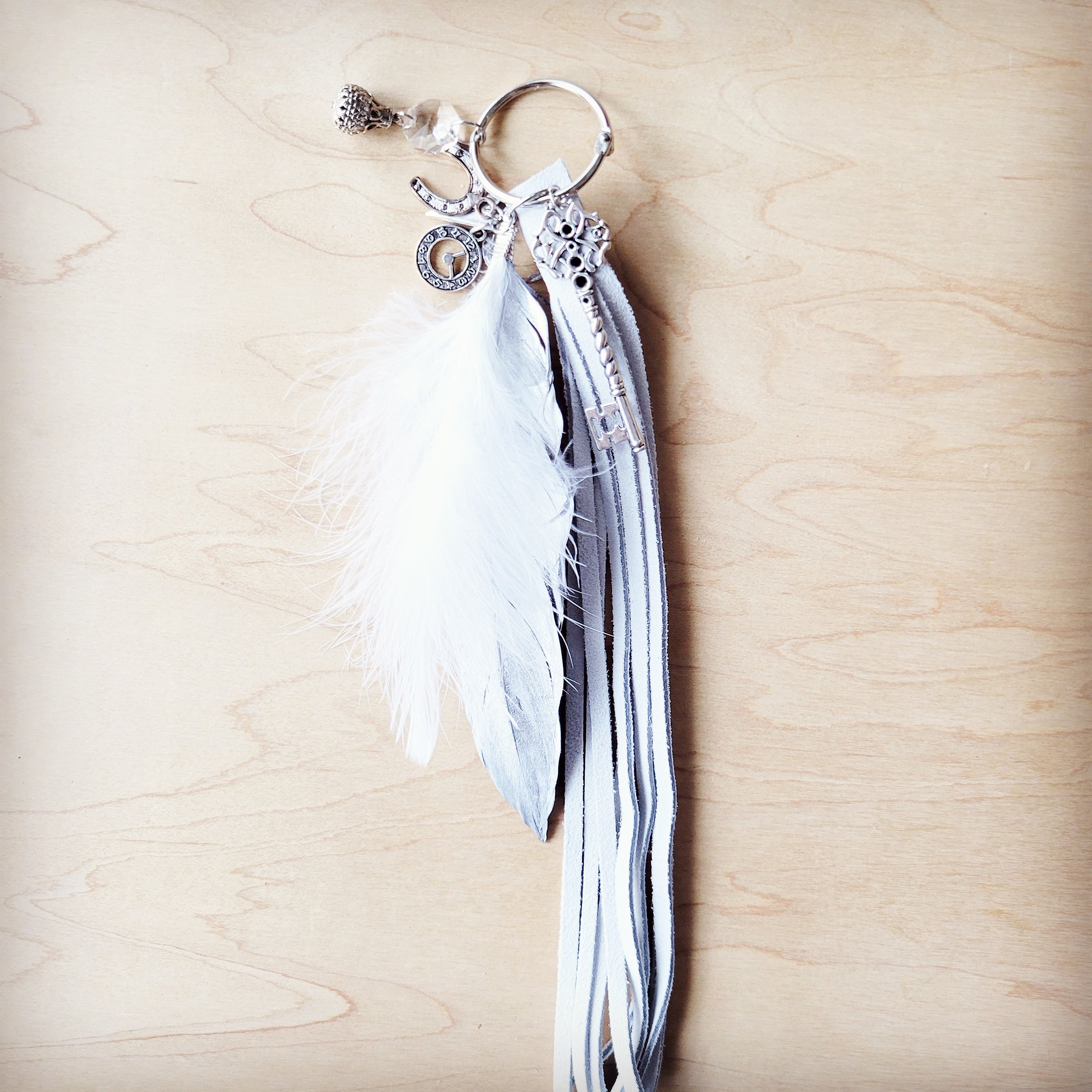 Wedding Boho Western Leather Boot Bling Charm Feather & Key 500L