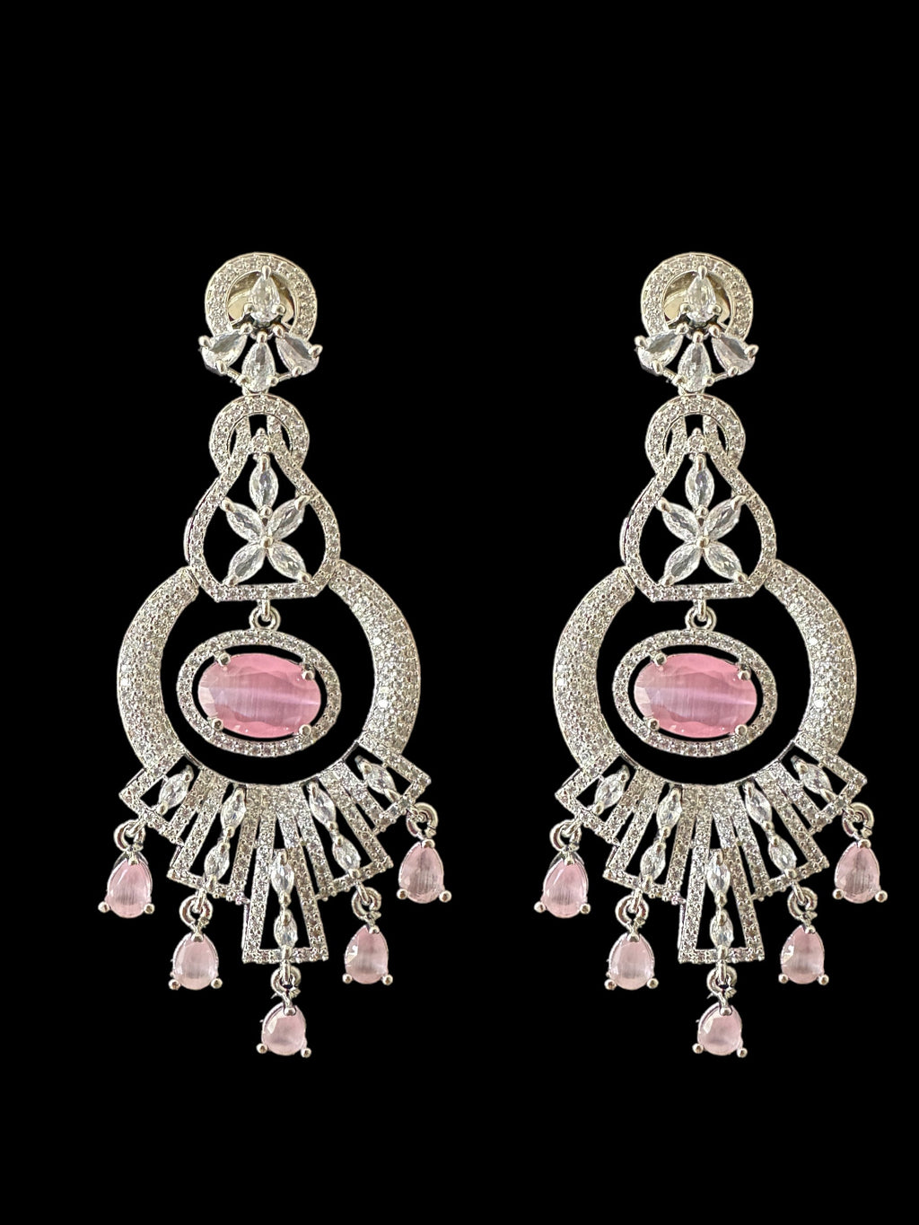 Cz earrings -  silver plated pink stones ( READY TO SHIP )