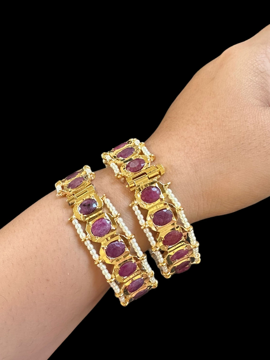 B156 Hyderabadi gold plated bangles in Ruby ( SHIPS IN 4 WEEKS )