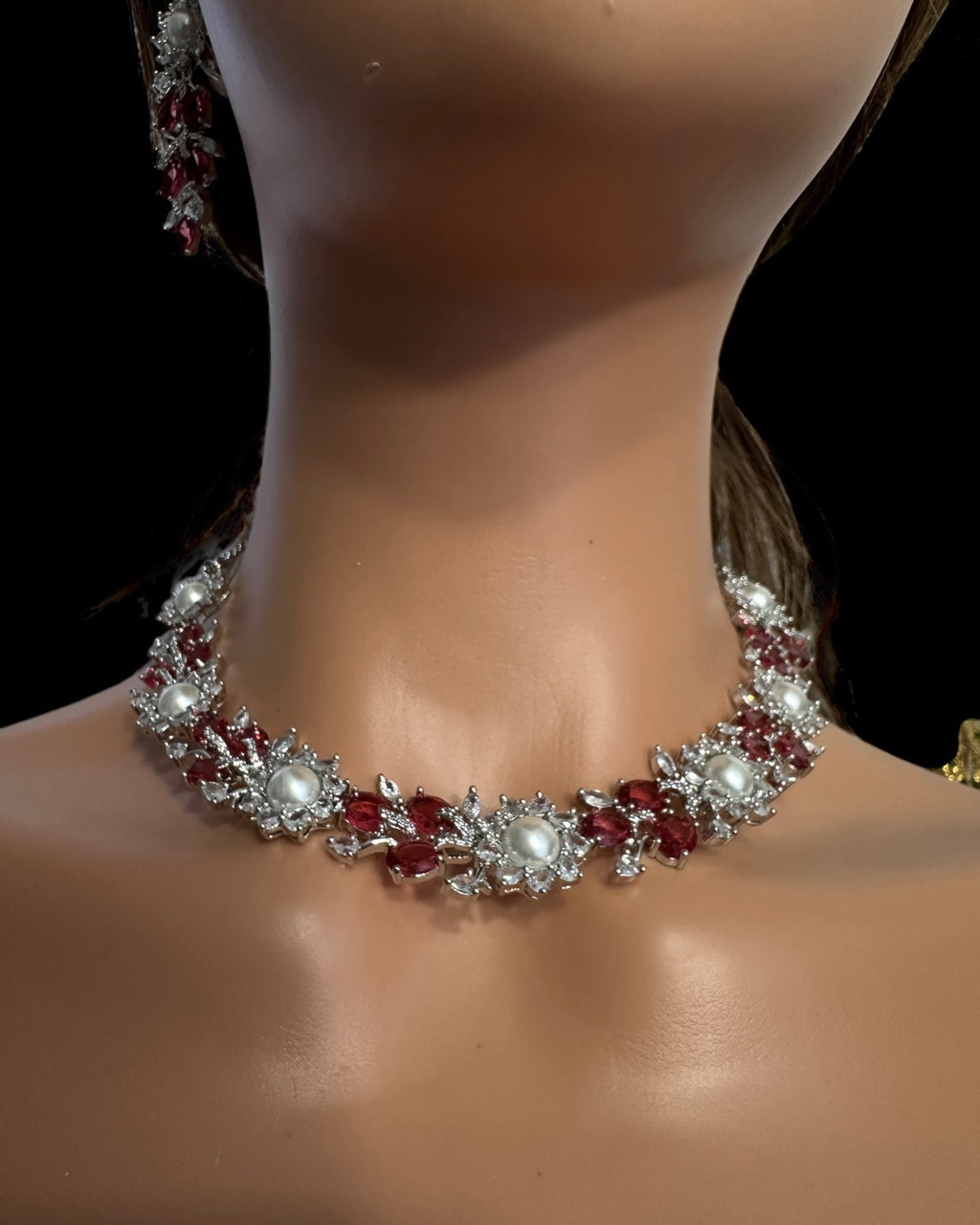 DNS137R silver plated necklace set - Ruby ( READY TO SHIP )