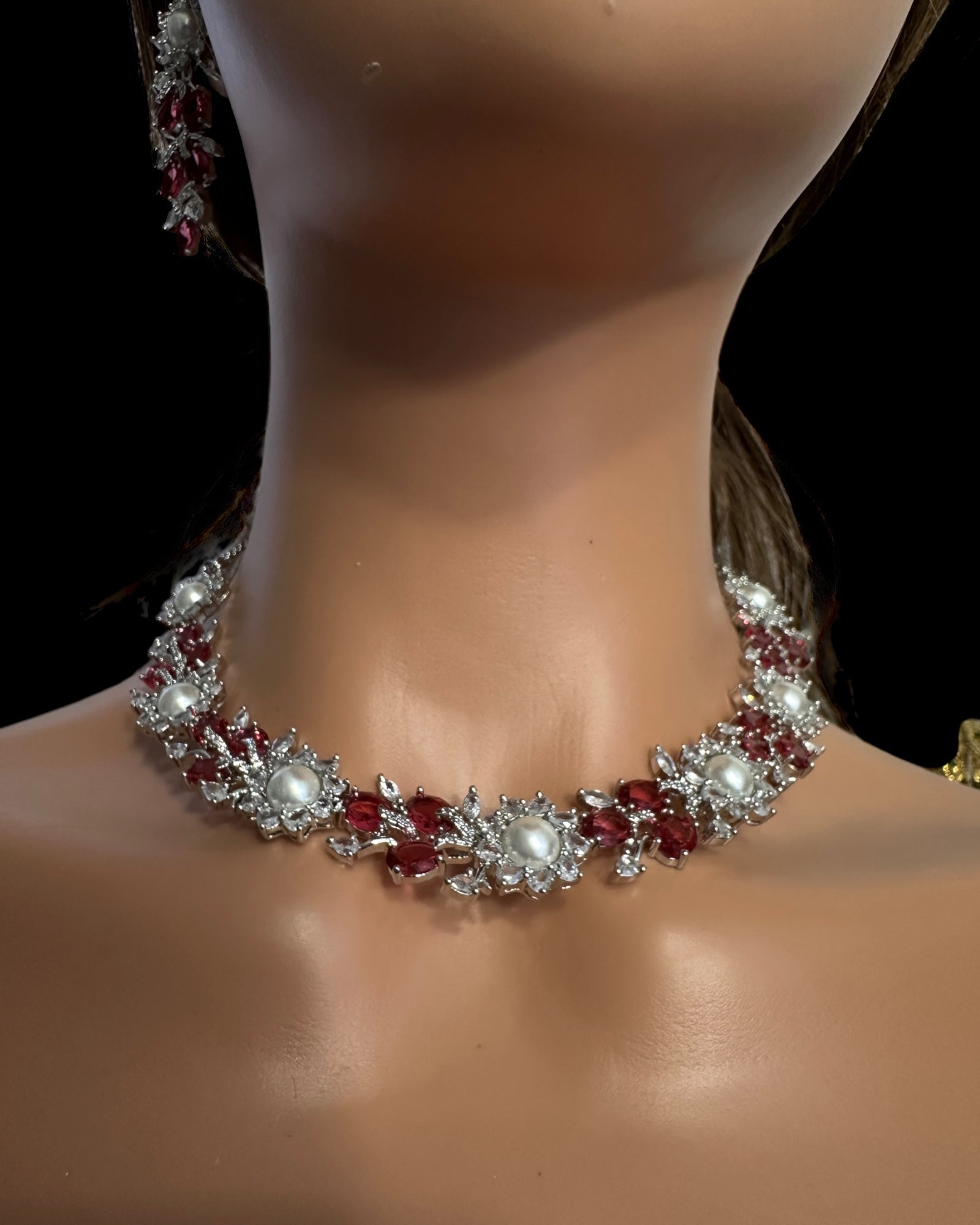 DNS137R silver plated necklace set - Ruby ( READY TO SHIP )