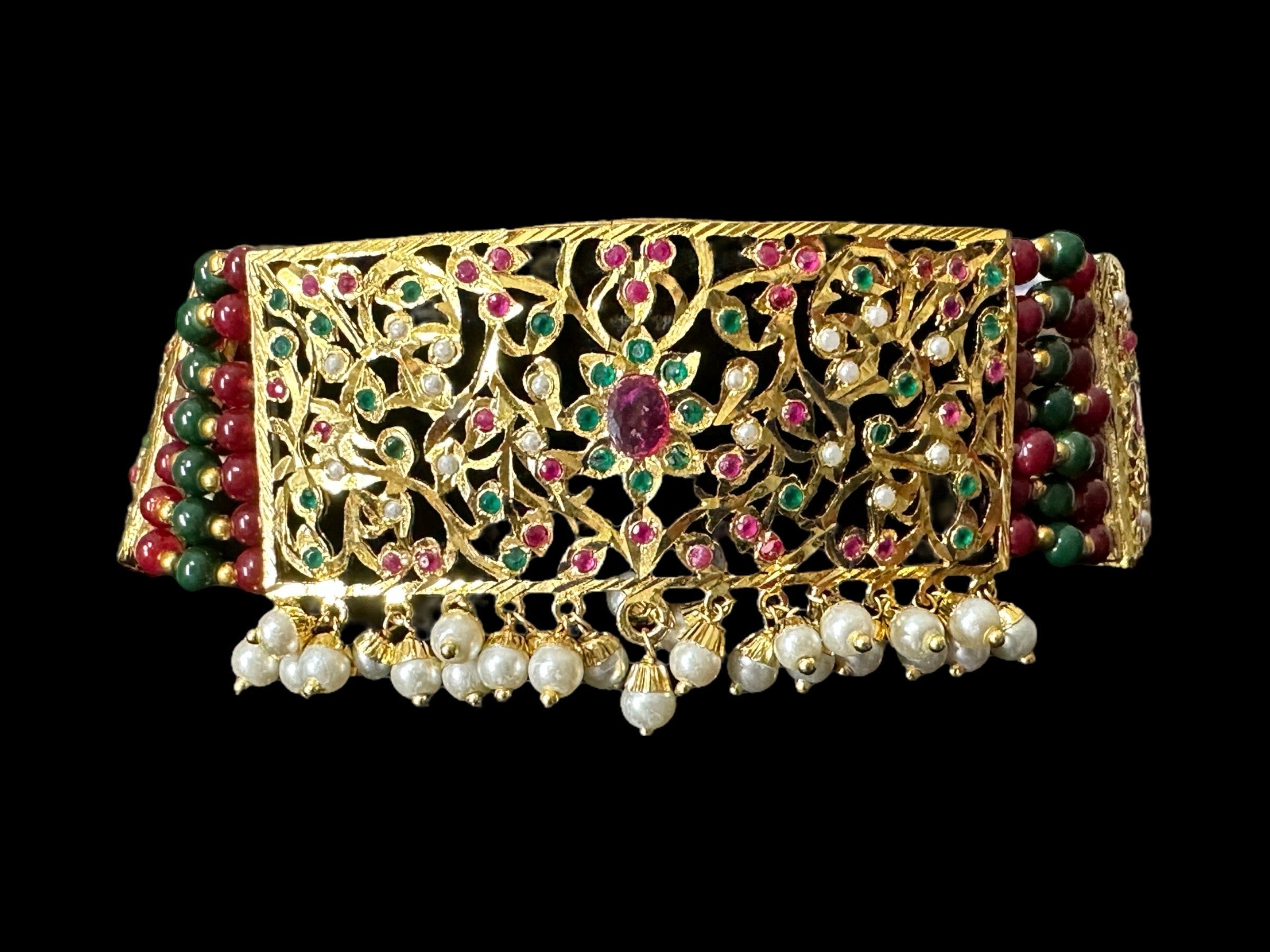 C315 Gold plated jadau choker in red green  ( SHIPS IN 3 WEEKS  )