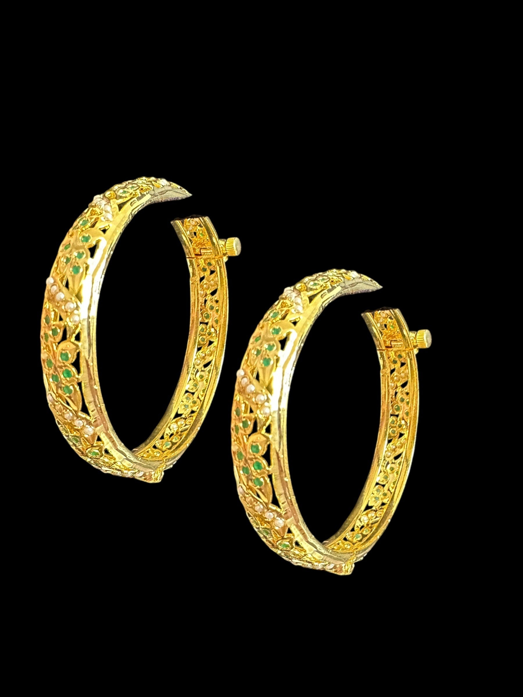 B309 Jadau  bangles ( Emerald pearls    ) ( READY TO SHIP)