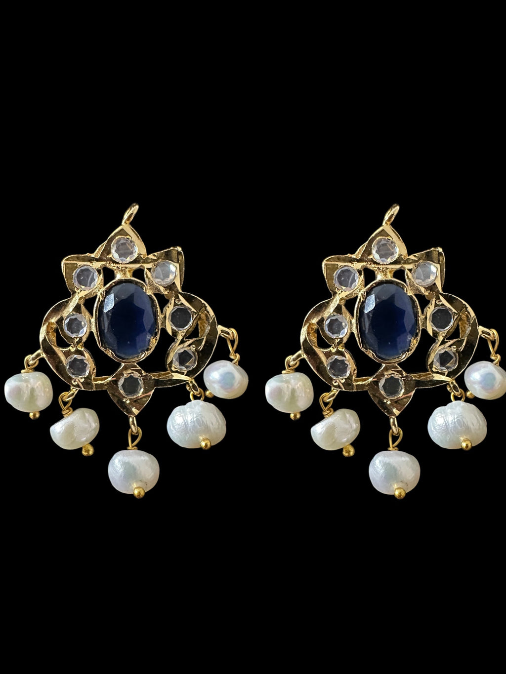 ET25 Hyderabadi real stones with fresh water pearl tops ( READY TO SHIP )