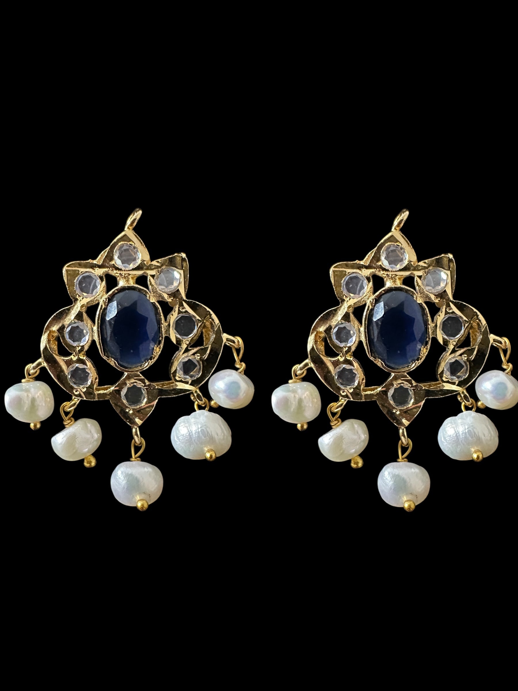 ET25 Hyderabadi real stones with fresh water pearl tops ( READY TO SHIP )