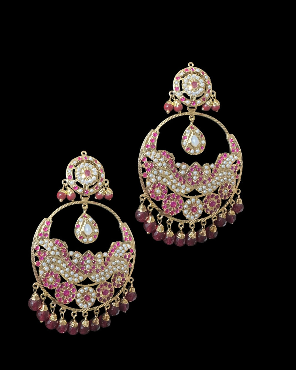 DER793  Roma chandbali earrings in Ruby ( READY TO SHIP )