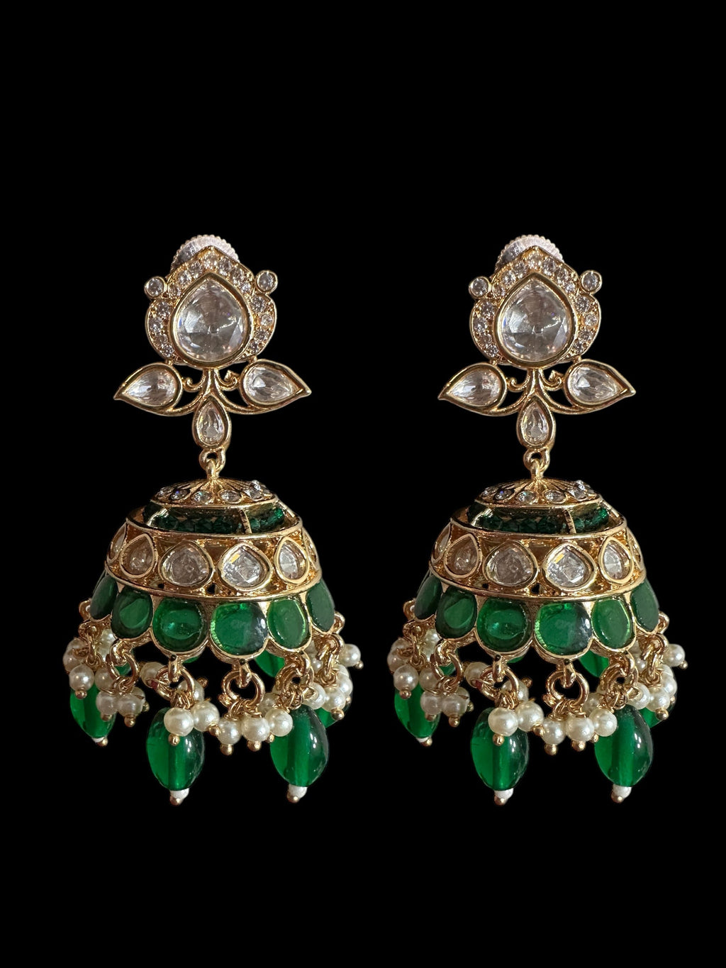 Savera Polki jhumka and tika set in green ( READY TO SHIP )