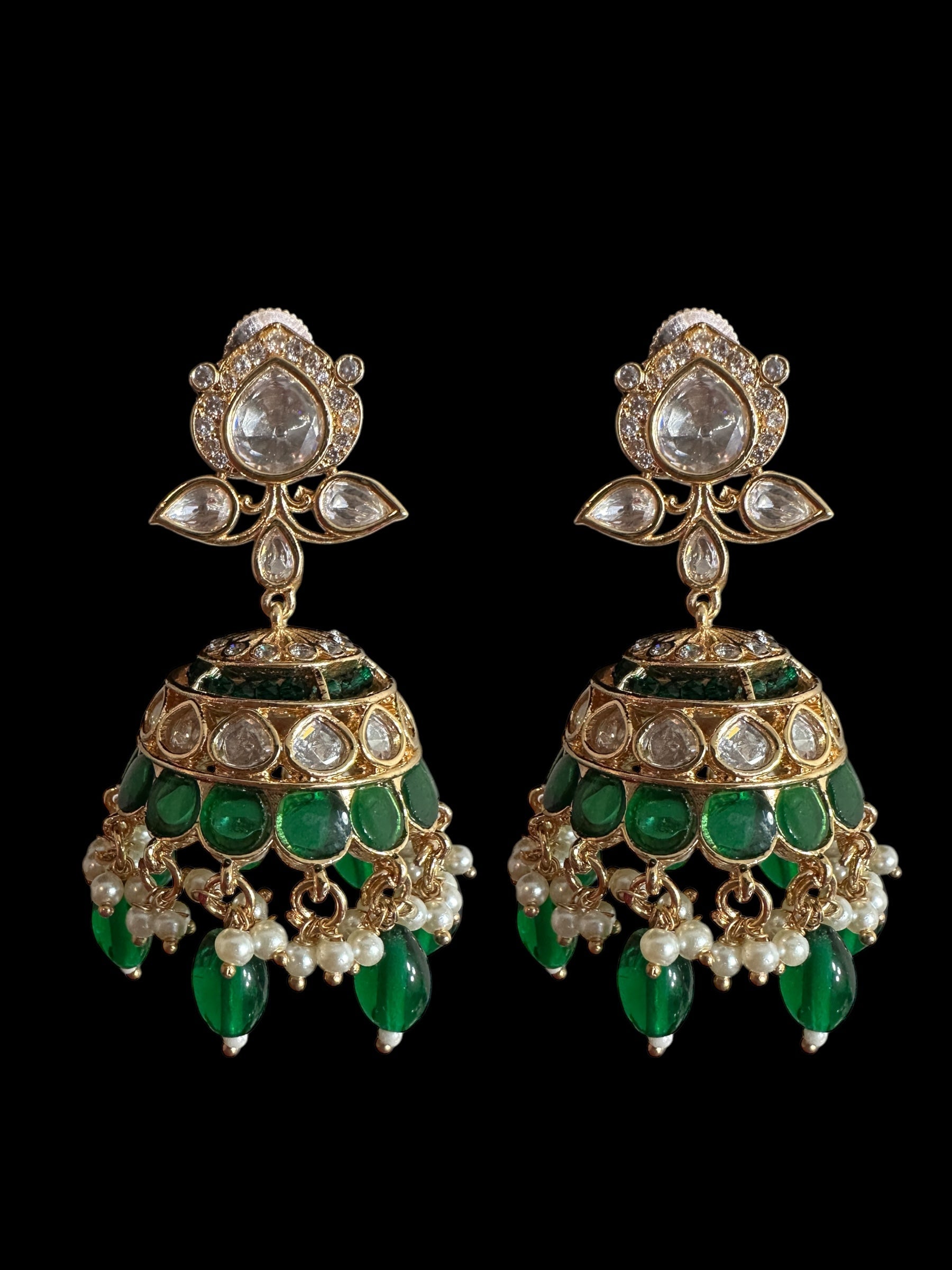 Savera Polki jhumka and tika set in green ( READY TO SHIP )