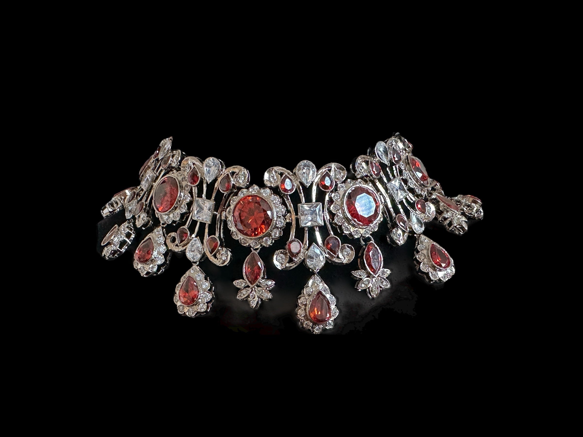 BR485 High quality cz  necklace set with tika - coral / orange , silver plated ( READY TO SHIP )